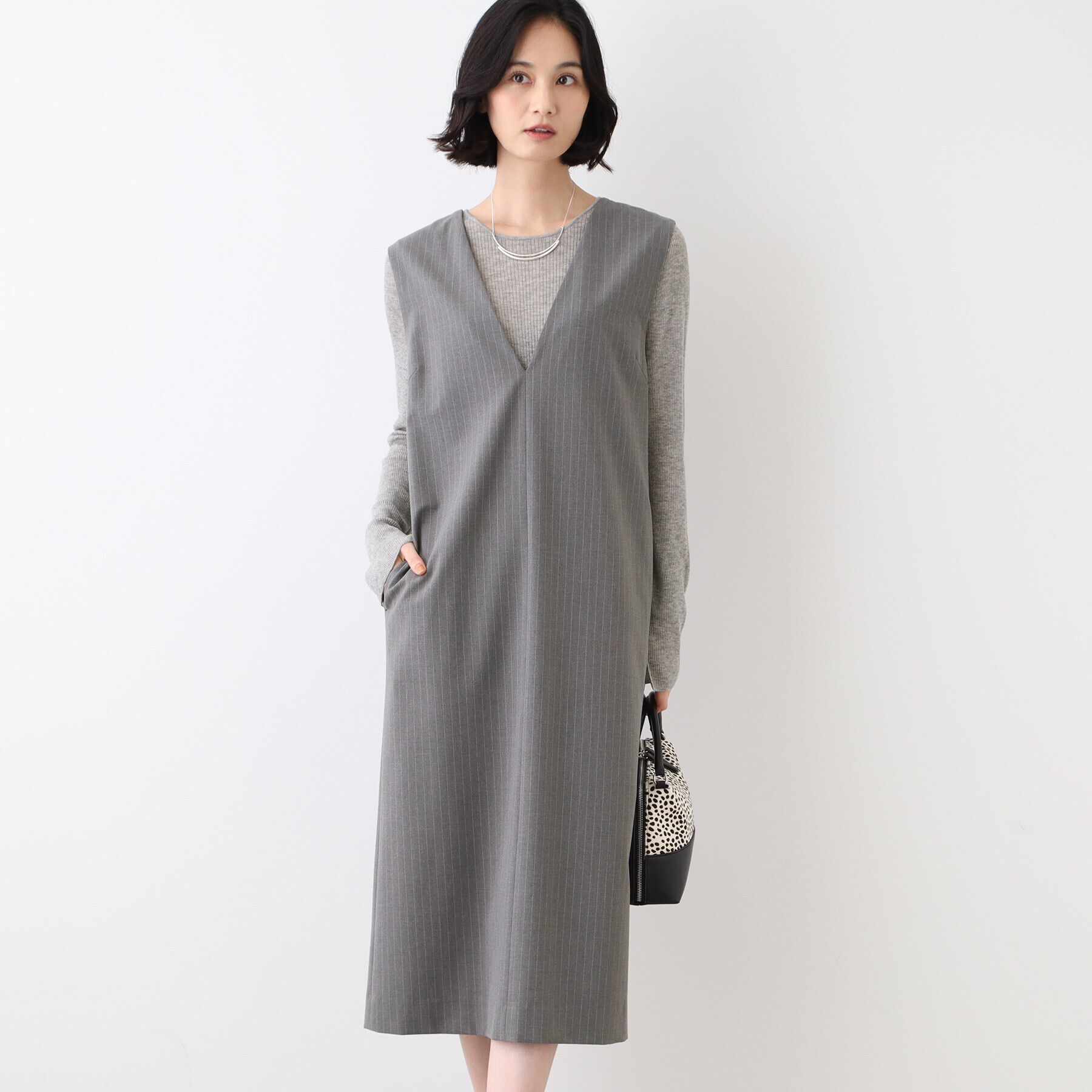 INDIVI「【洗える】ウールライクジャンパースカート」|ワンピース|グレー(312)