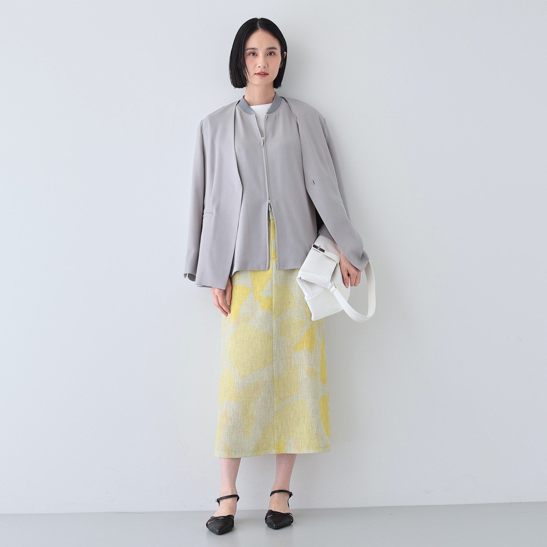 INDIVI「【洗える】リネンライク ブロッキングプリントスカート」|スカート|