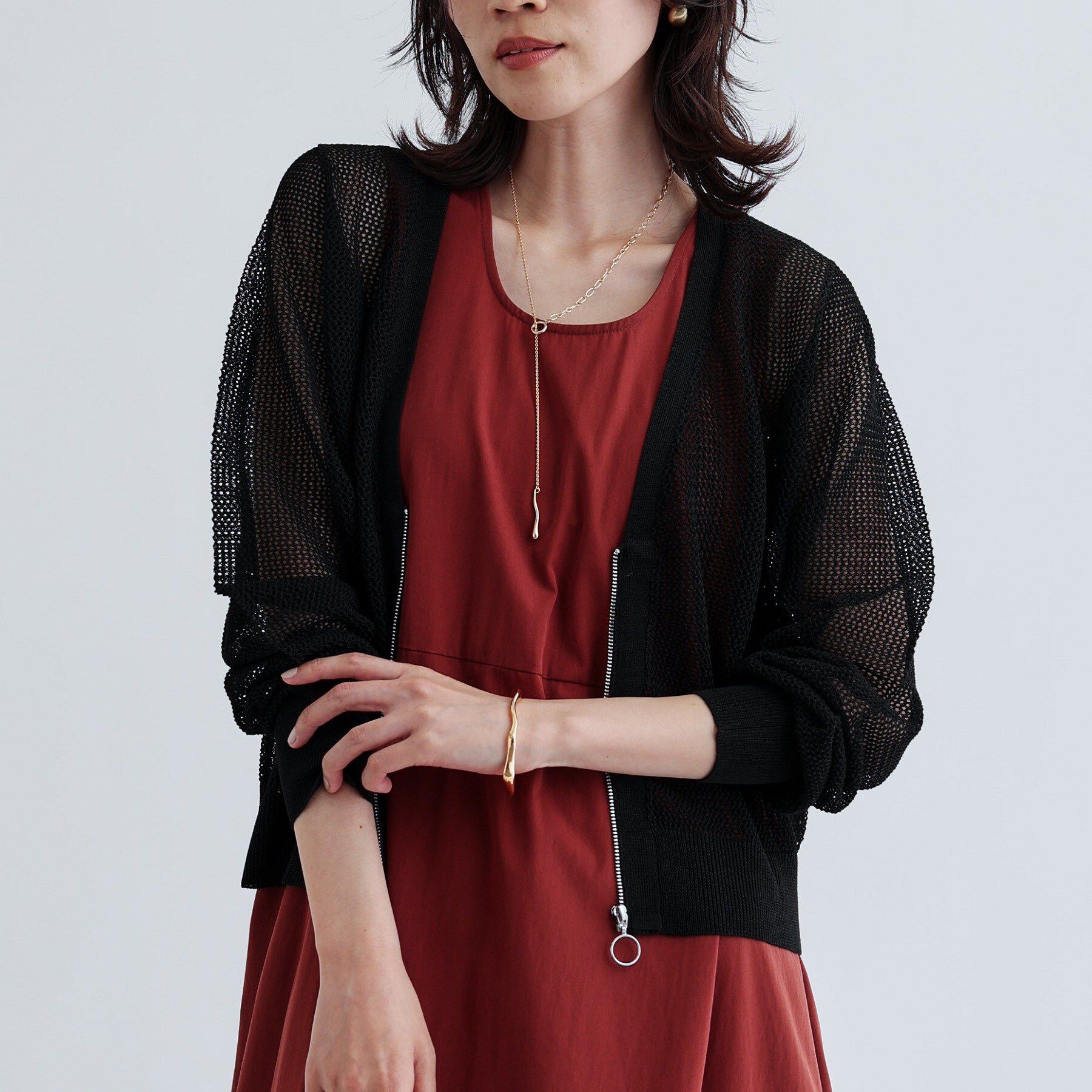 GALLEST「【再入荷】メッシュジップカーディガン」|カーディガン|