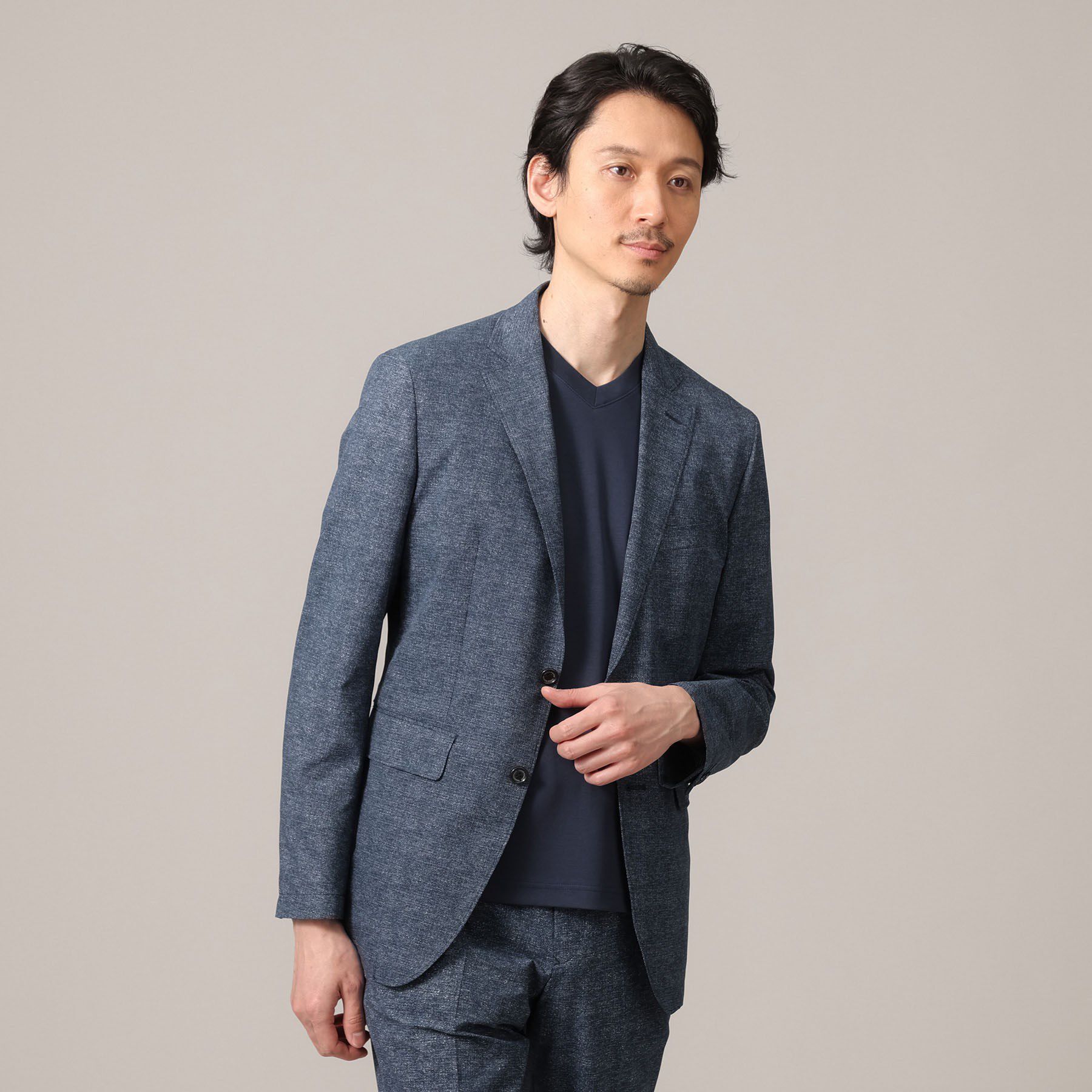 TAKEO KIKUCHI「【抗菌防臭】COOL DOTS（R）ドビープリント ジャケット」|テーラードジャケット|ブルー(092)
