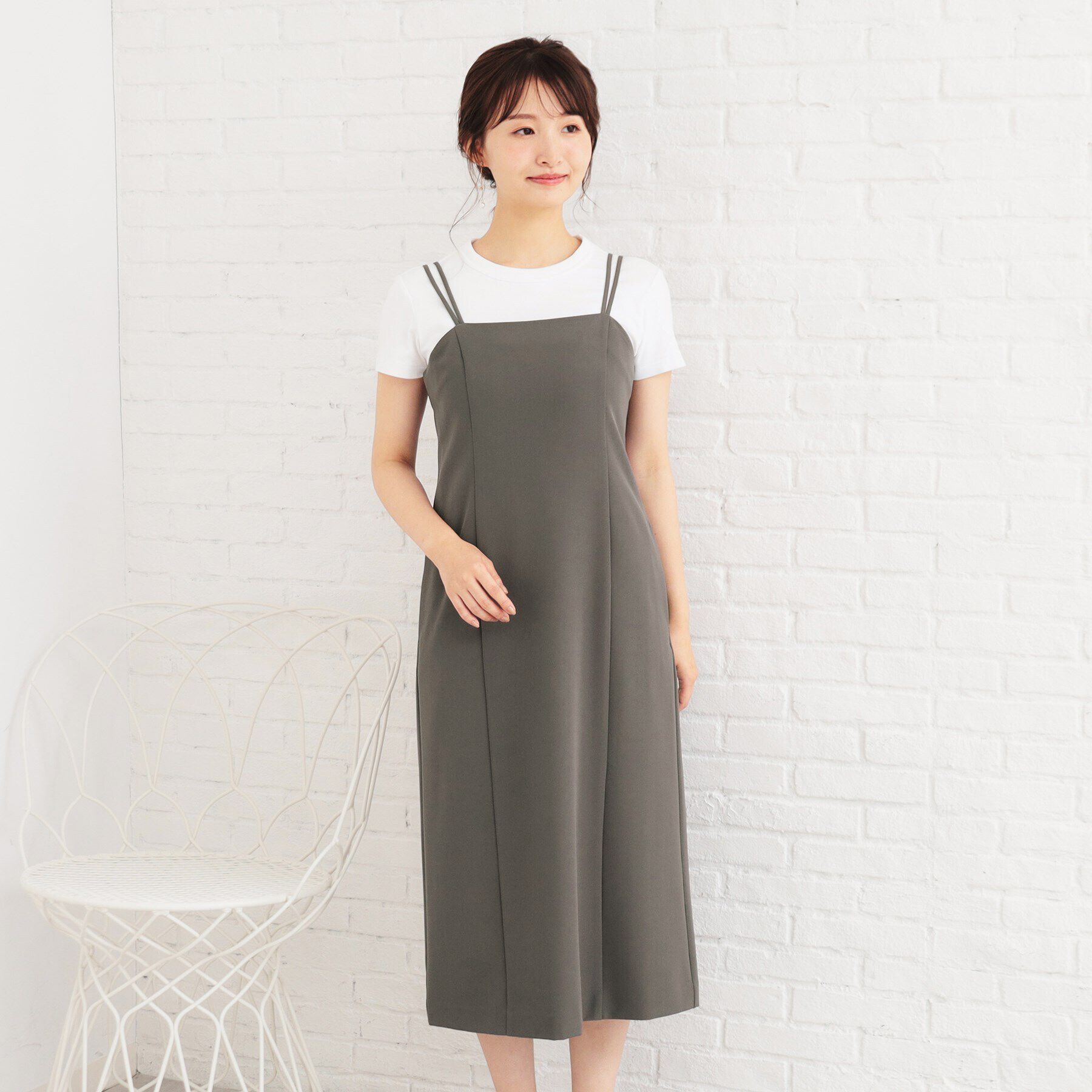 index「《ツインセット》刺繍シアートップス&times;キャミワンピース【洗濯機洗い可】」|ワンピース|