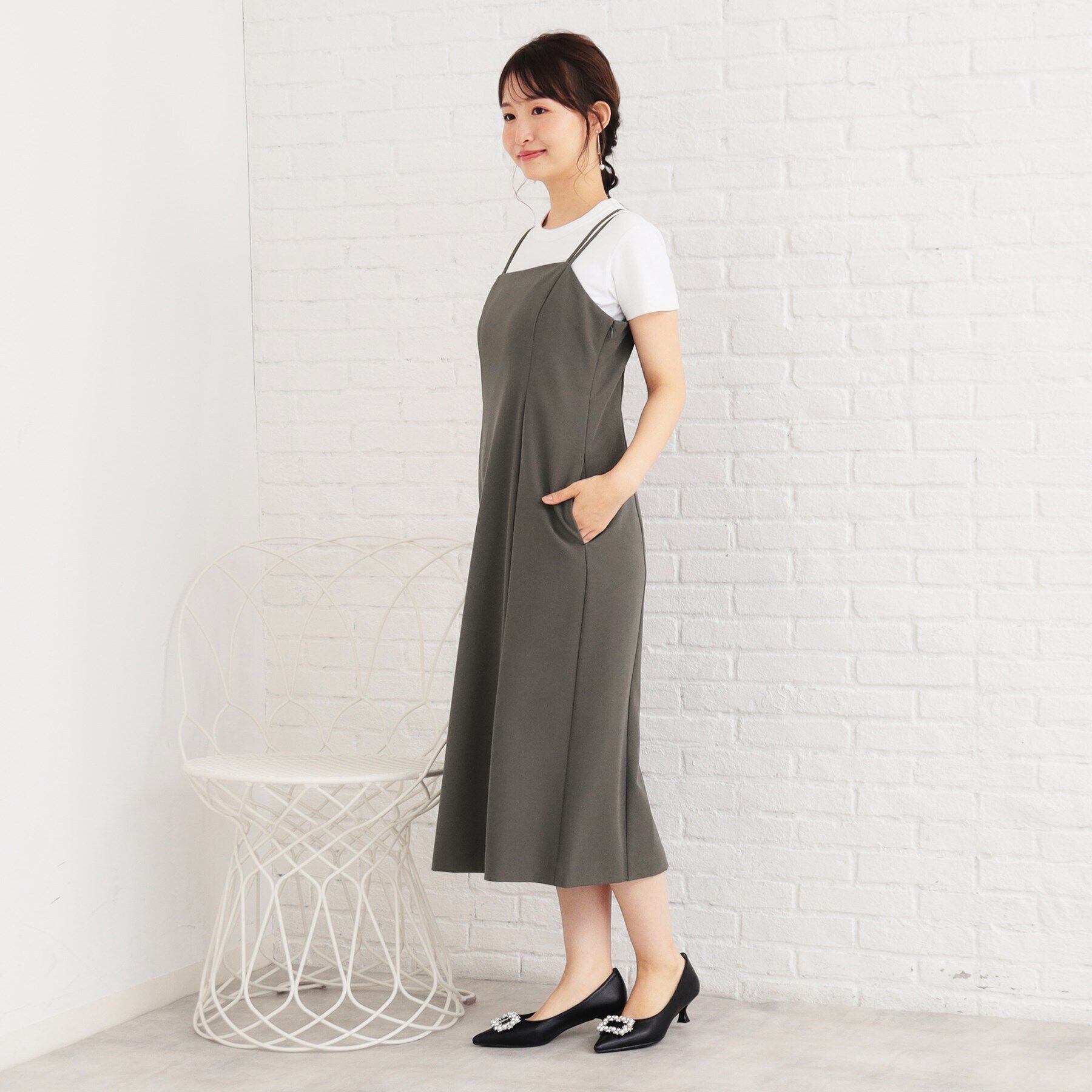 index「《ツインセット》刺繍シアートップス&times;キャミワンピース【洗濯機洗い可】」|ワンピース|