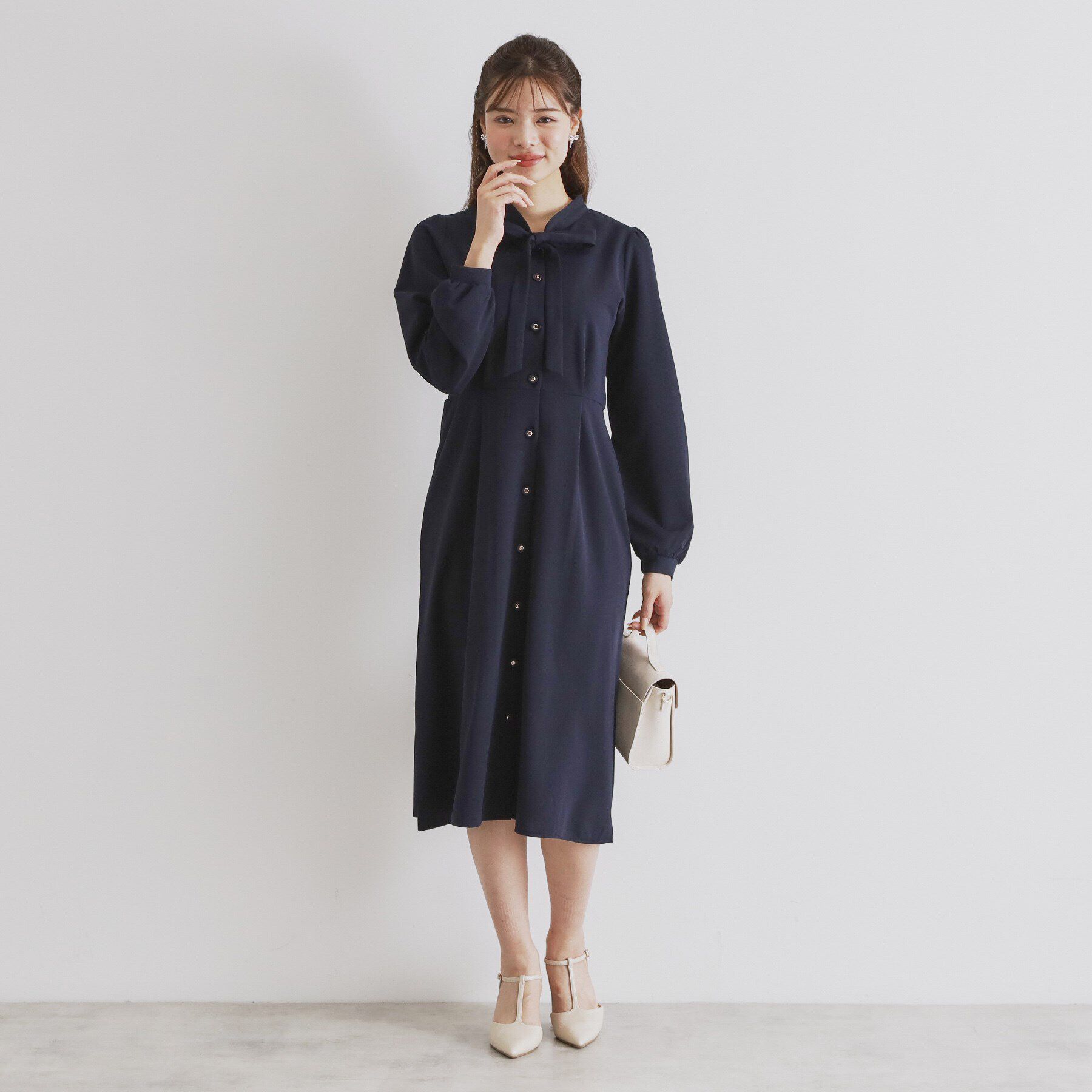 index「ストレッチボウタイワンピース【洗濯機洗い可】」|ワンピース|