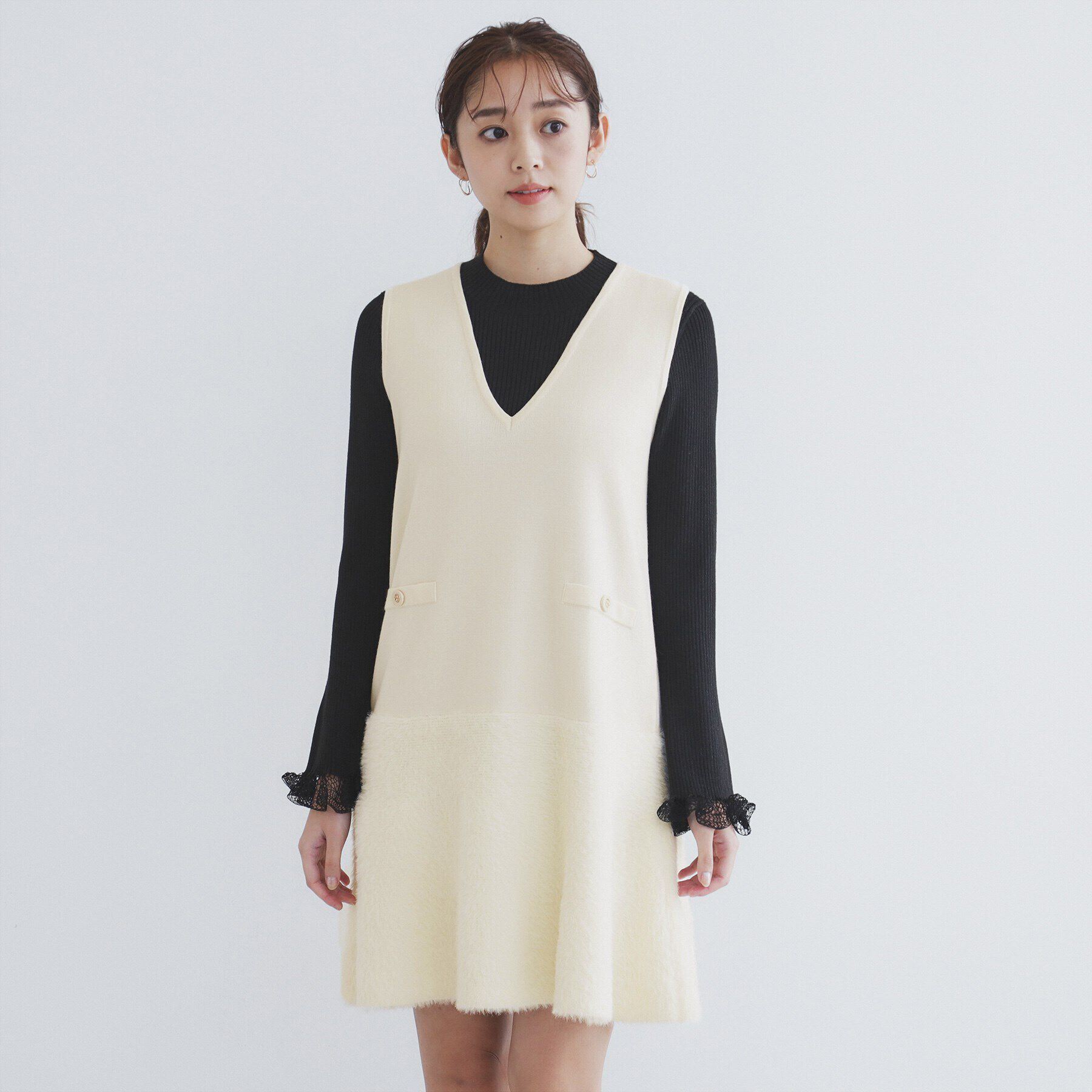 index「フェザー切り替えニットジャンパースカート【洗濯機洗い可】」|ワンピース|