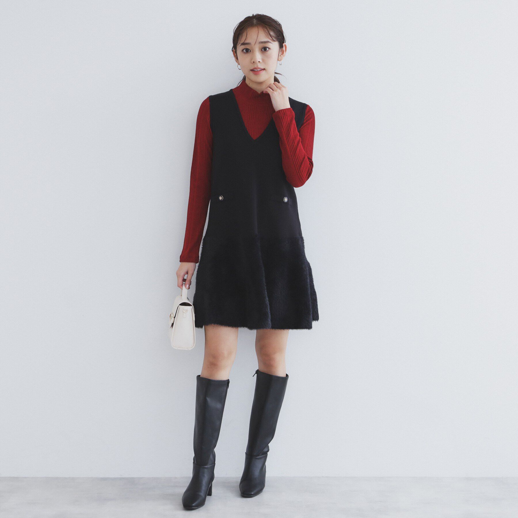 index「フェザー切り替えニットジャンパースカート【洗濯機洗い可】」|ワンピース|