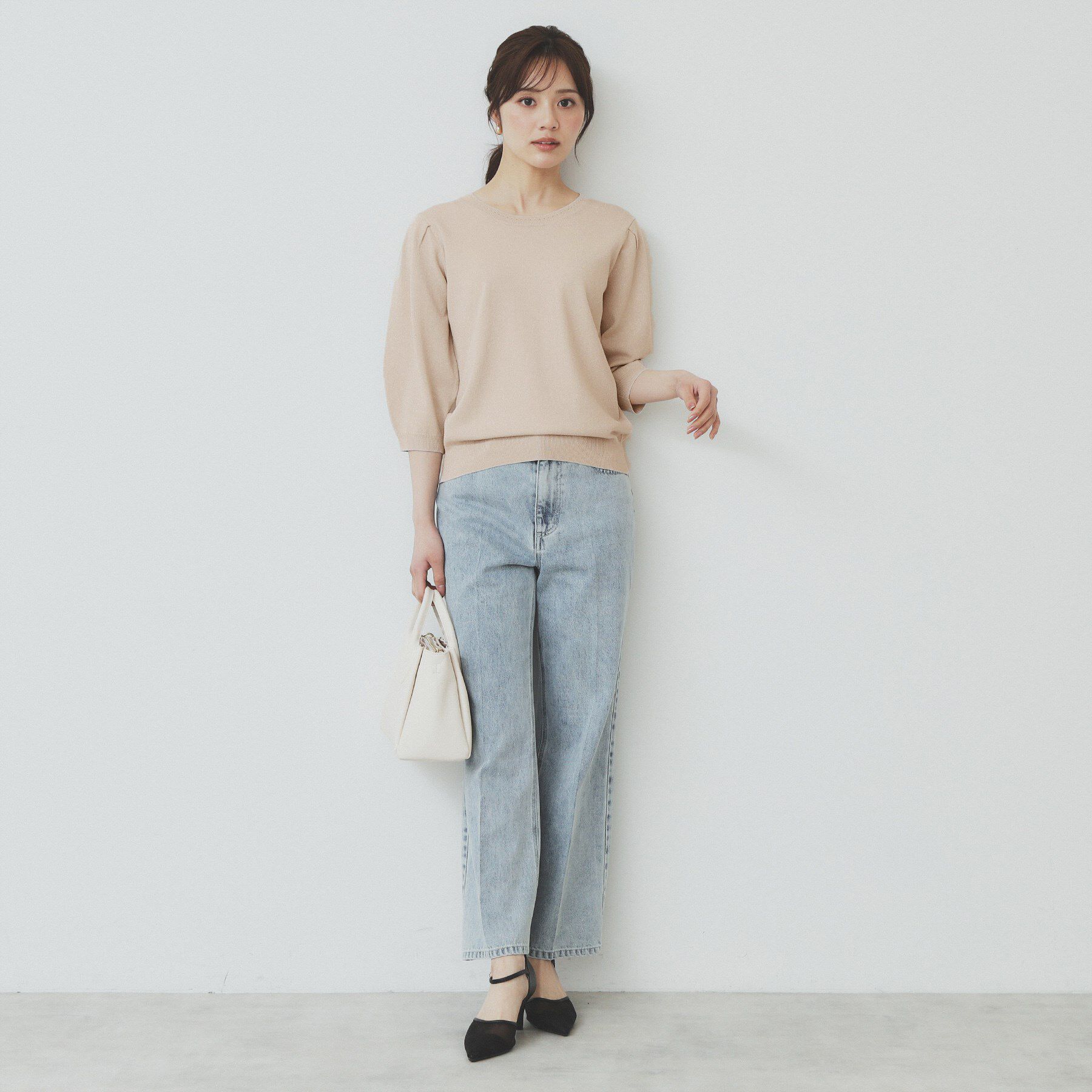 index「《7色展開/XS-LLサイズ》クルーネックデザインスリーブニット【洗濯機洗い可】」|ニット・セーター|