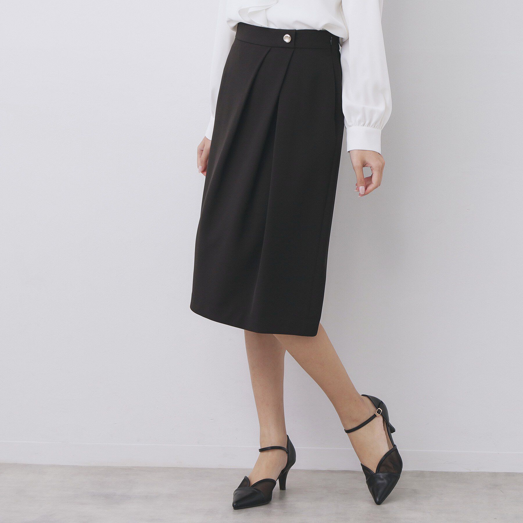 index「アシンメトリーストレッチタックスカート/セットアップ対応【洗濯機OK/防シワ/イージーアイロン】」|スカート|