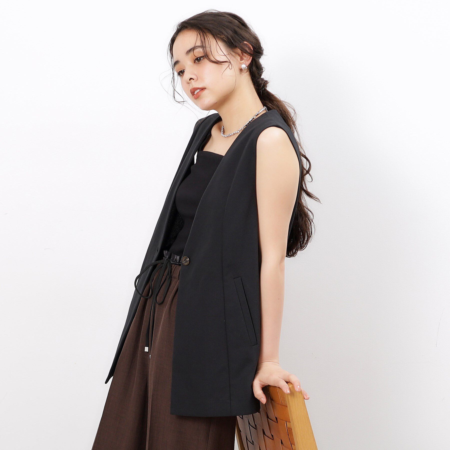 OPAQUE.CLIP「ノーカラーVネックジレ【洗濯機洗い可】」|ベスト・ジレ|