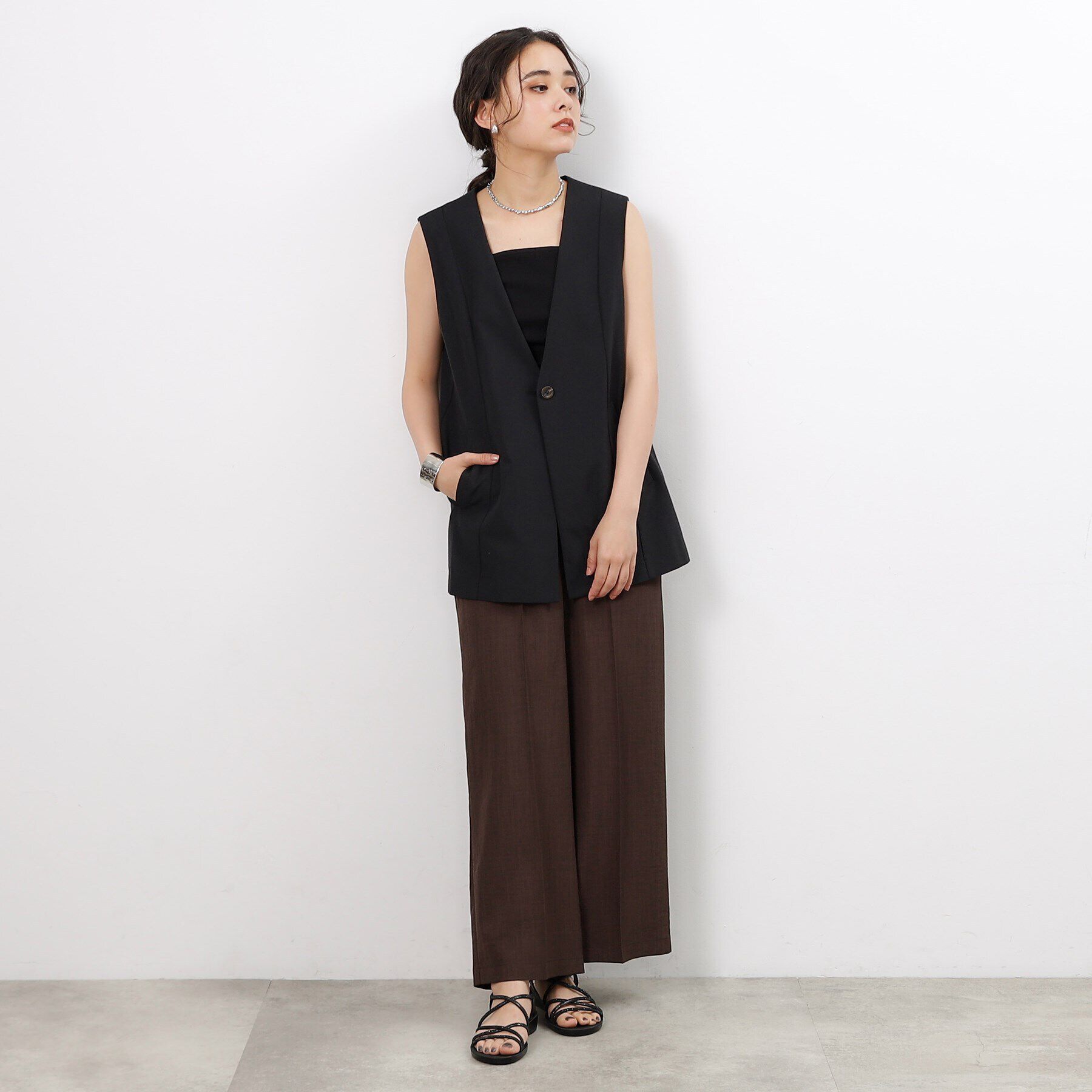 OPAQUE.CLIP「ノーカラーVネックジレ【洗濯機洗い可】」|ベスト・ジレ|