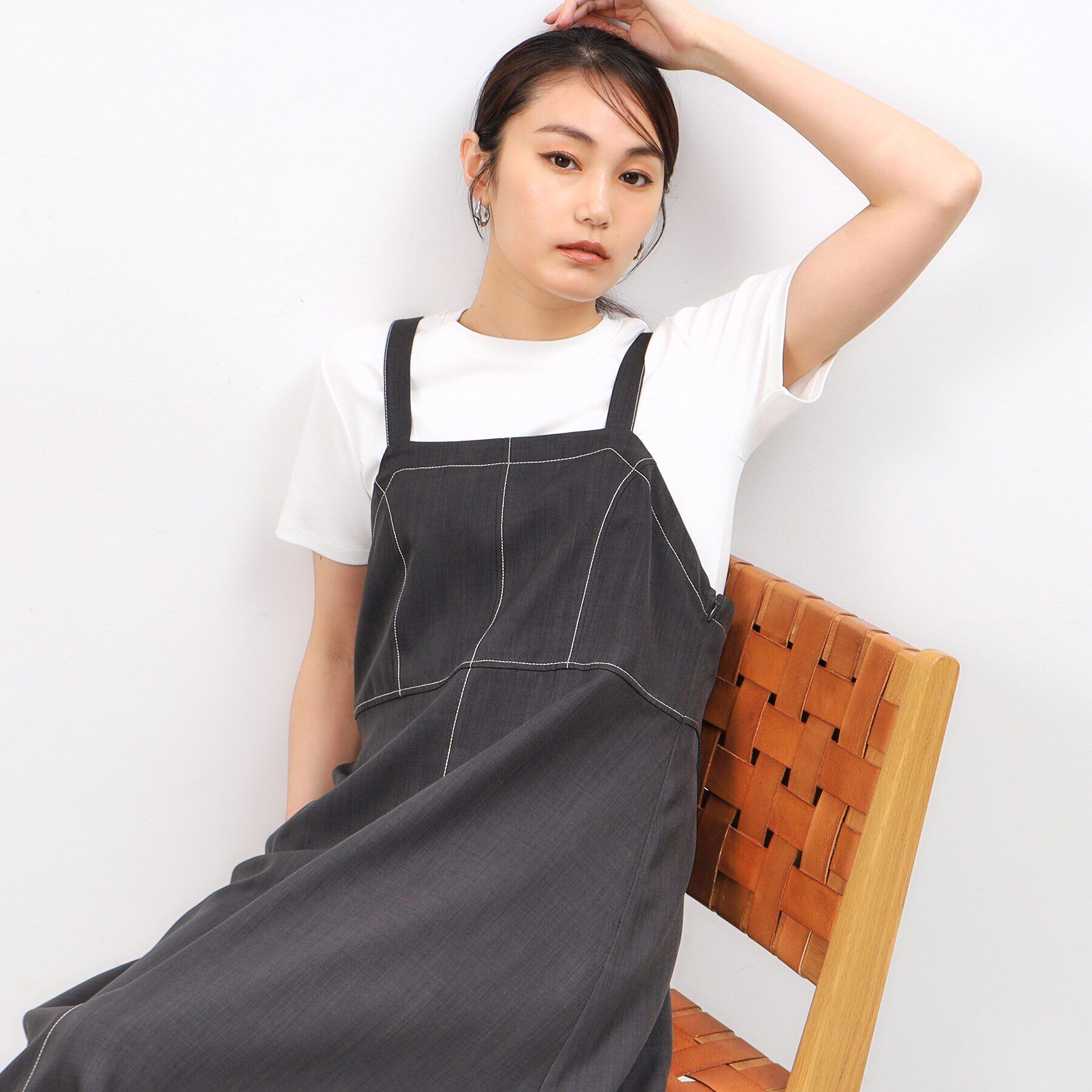 OPAQUE.CLIP「配色ステッチジャンパースカート【洗濯機洗い可】」|ワンピース|