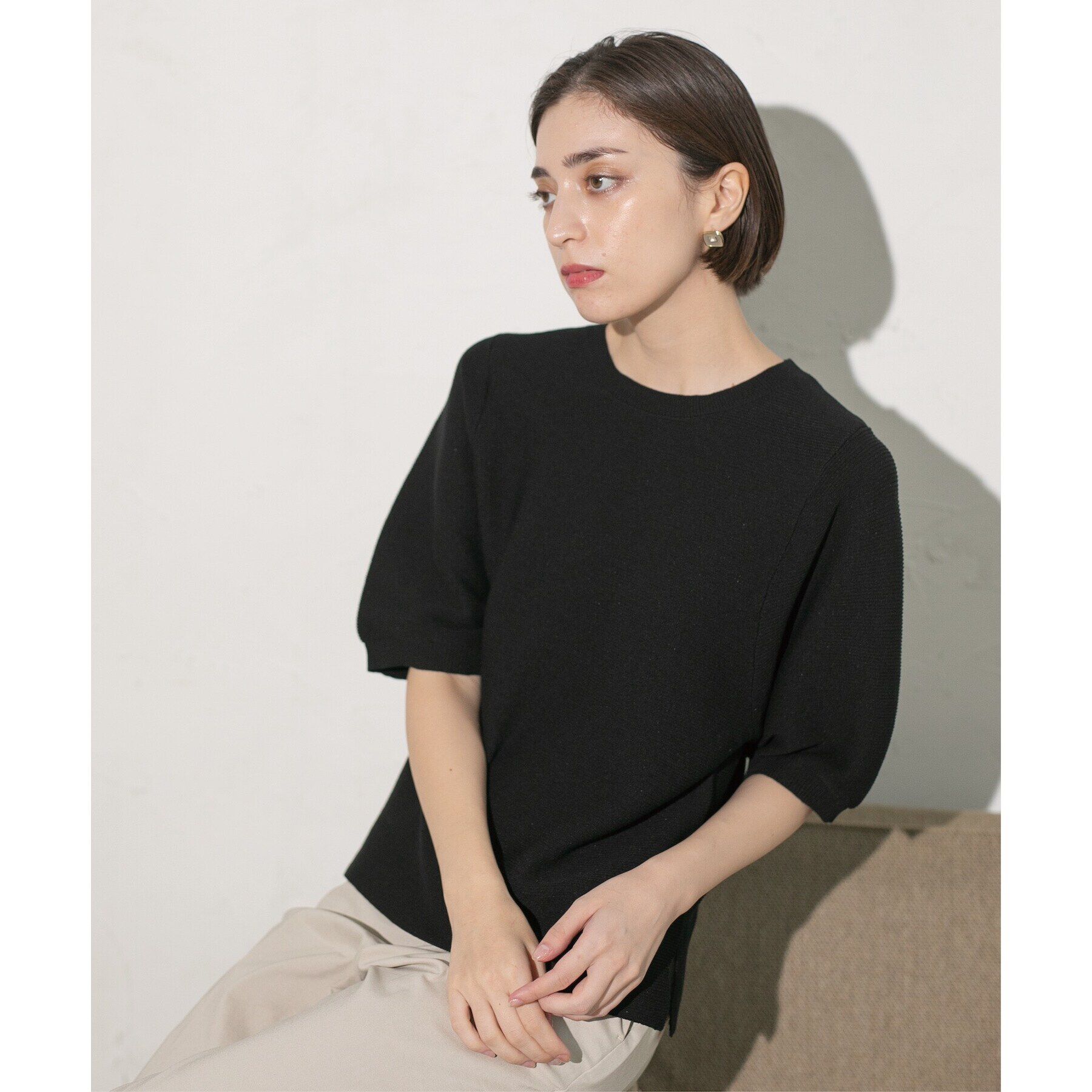 OPAQUE.CLIP「《6color/S-LLsize》ガーターボリュームスリーブニット【洗濯機洗い可/UVケア】」|ニット・セーター|