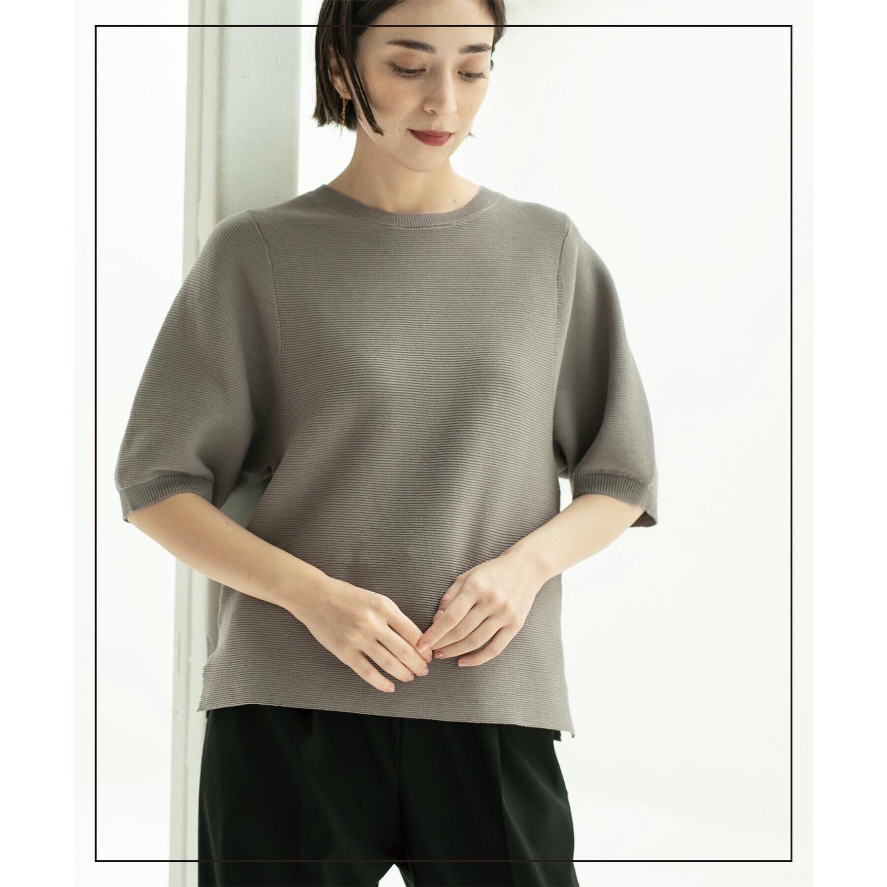 OPAQUE.CLIP「《6color/S-LLsize》ガーターボリュームスリーブニット【洗濯機洗い可/UVケア】」|ニット・セーター|