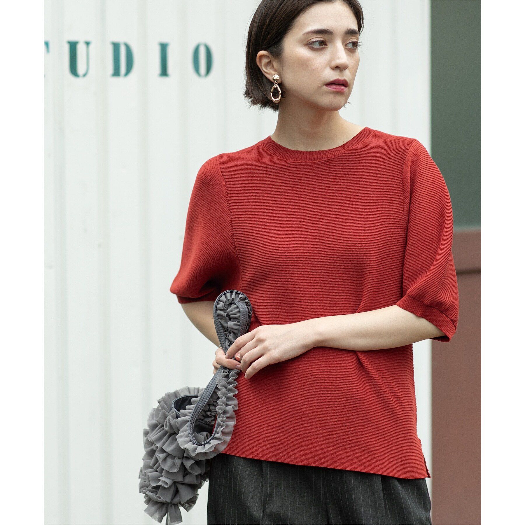 OPAQUE.CLIP「《6color/S-LLsize》ガーターボリュームスリーブニット【洗濯機洗い可/UVケア】」|ニット・セーター|