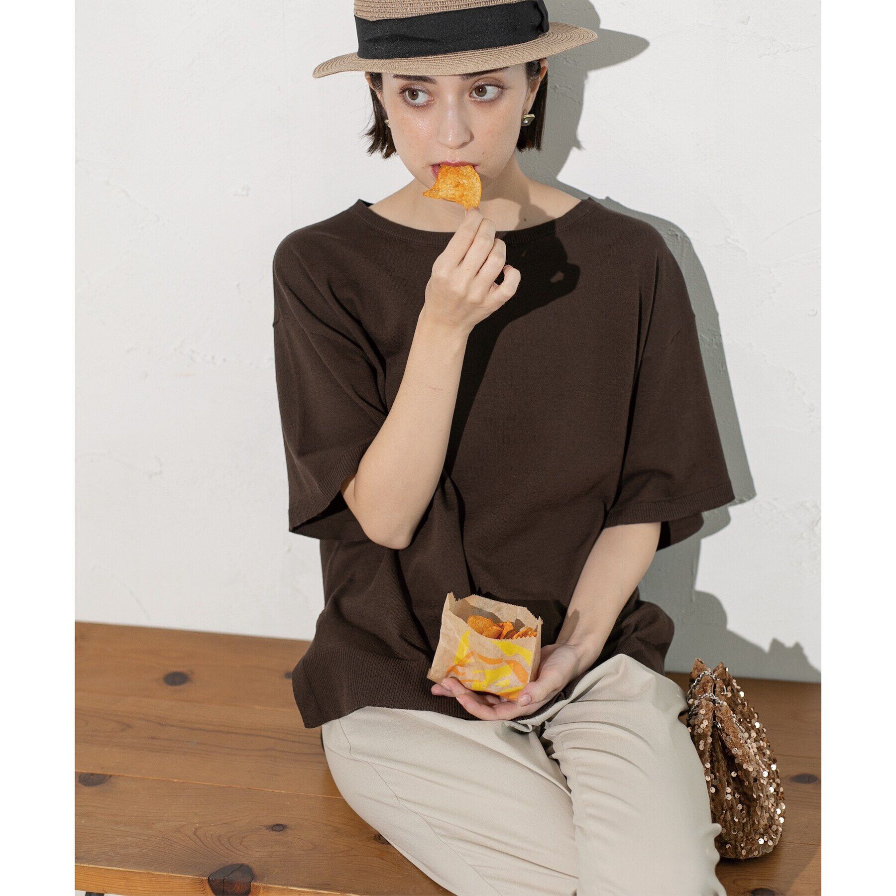 OPAQUE.CLIP「UV コットンリラクシーニット【洗濯機洗い可】」|ニット・セーター|ブラウン(044)