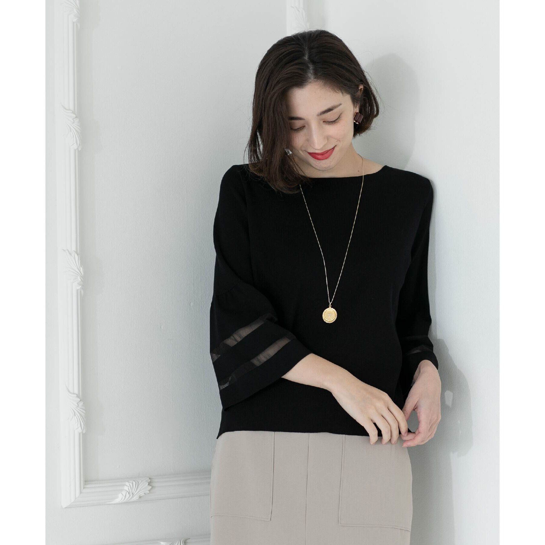 OPAQUE.CLIP「UV シアーフレアスリーブニット【抗ピル/洗濯機洗い可】」|ニット・セーター|