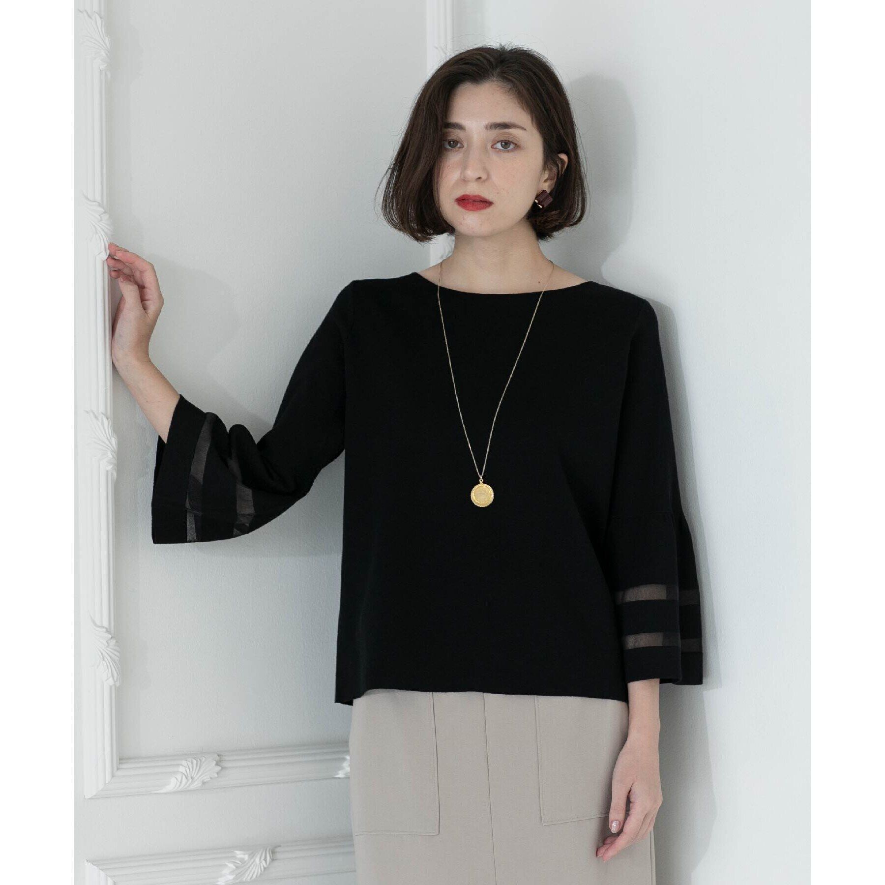 OPAQUE.CLIP「UV シアーフレアスリーブニット【抗ピル/洗濯機洗い可】」|ニット・セーター|