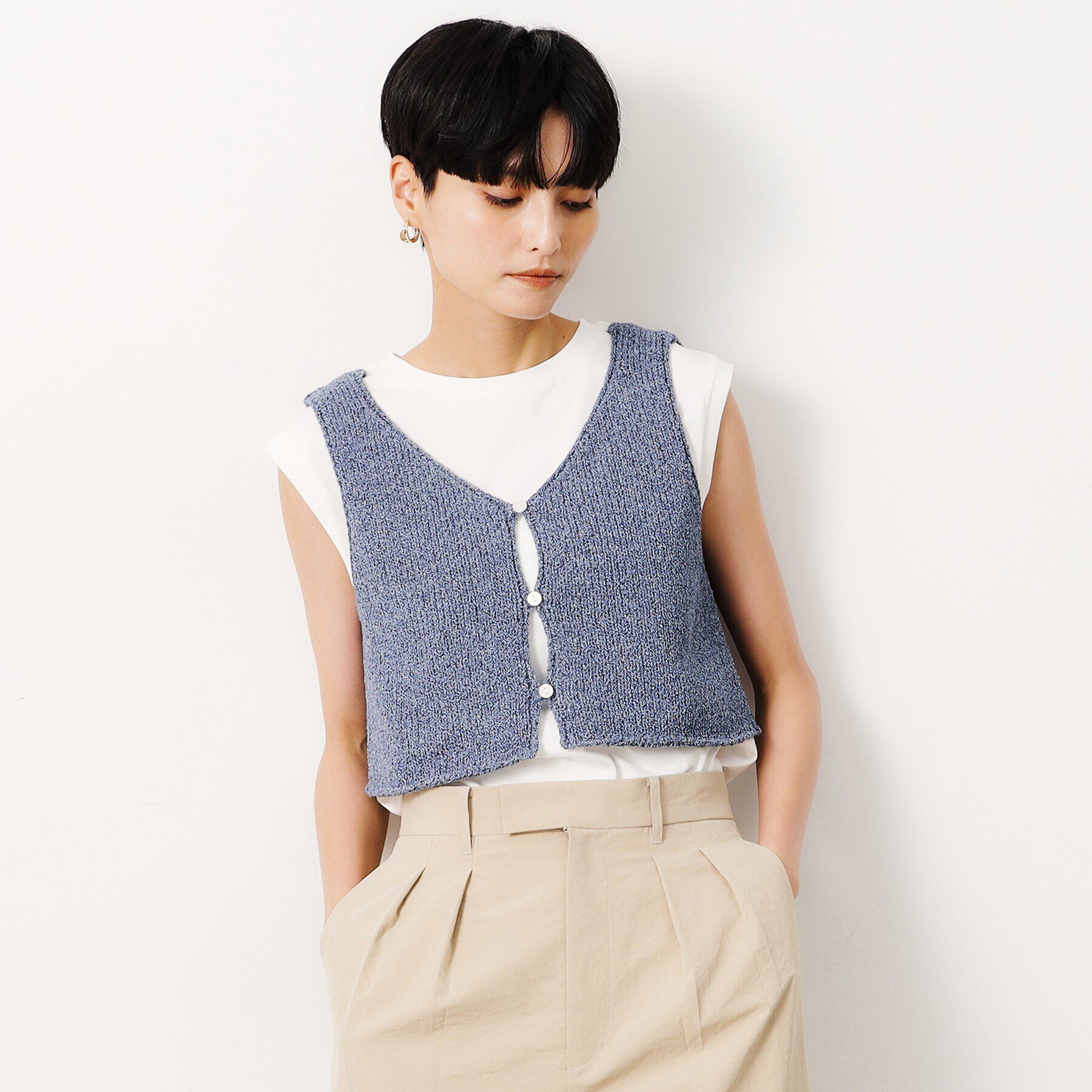 OPAQUE.CLIP「【前後2WAY/ツインセット】ニットビスチェ&times;ノースリーブ【洗濯機洗い可】」|Tシャツ・カットソー|