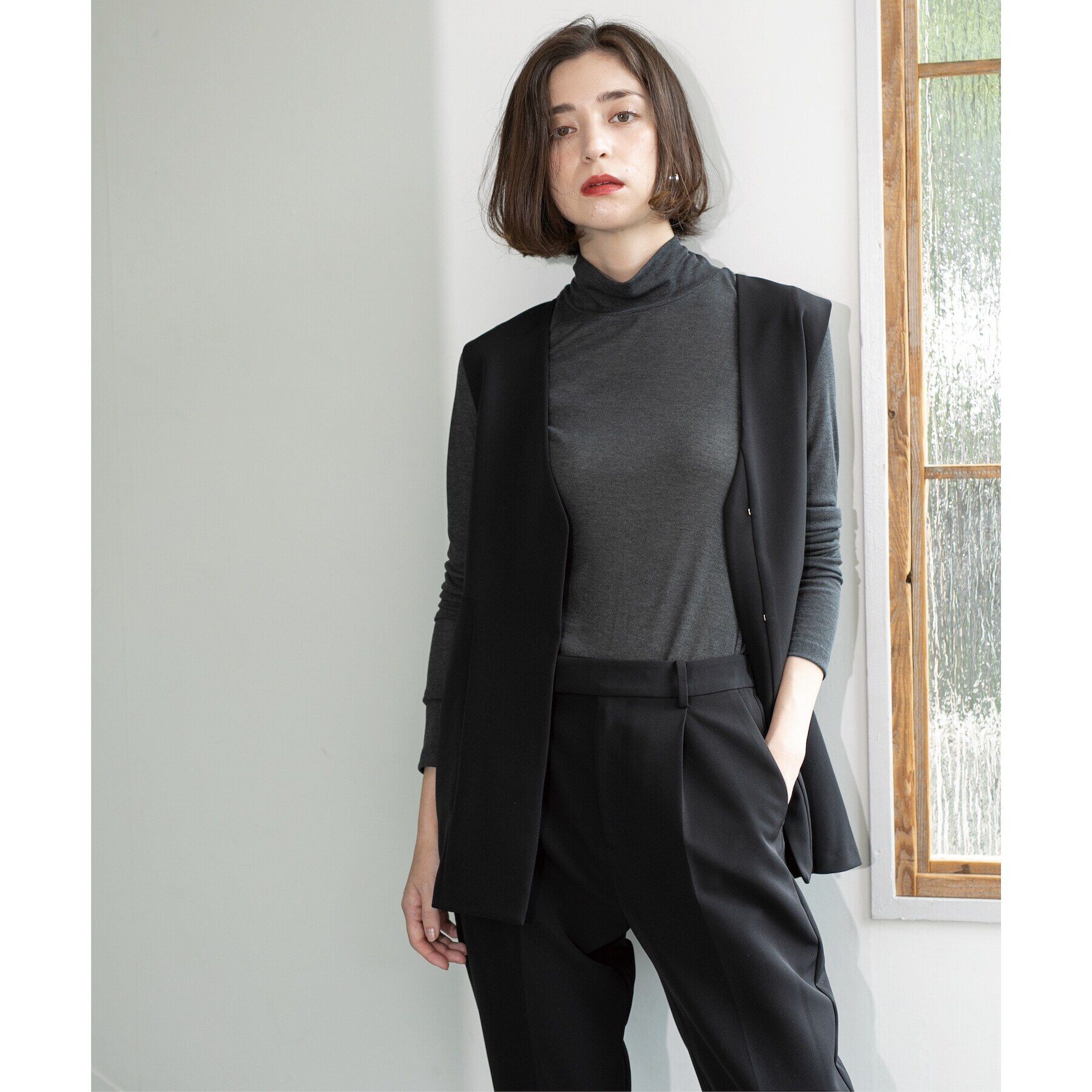 OPAQUE.CLIP「シアーガーゼハイネックカットソー／ネオサーモ【吸湿発熱/洗濯機洗い可】」|Tシャツ・カットソー|