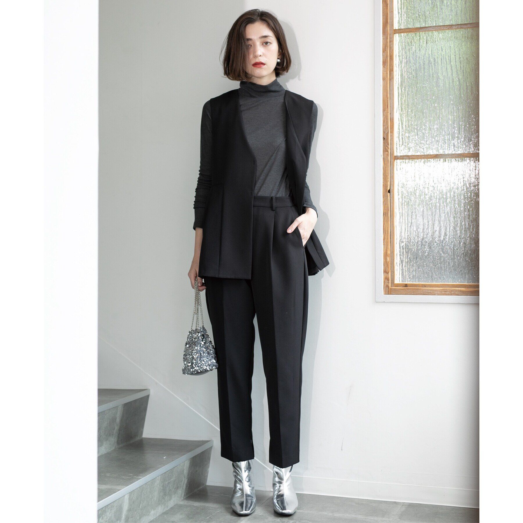 OPAQUE.CLIP「シアーガーゼハイネックカットソー／ネオサーモ【吸湿発熱/洗濯機洗い可】」|Tシャツ・カットソー|