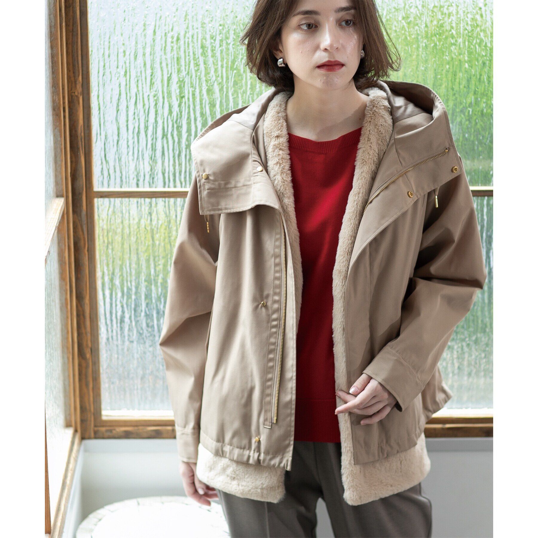 OPAQUE.CLIP「ファーベスト付き マルチWAYマウンテンパーカー【洗濯機洗い可／撥水加工／花粉対応】」|ブルゾン・スタジャン|