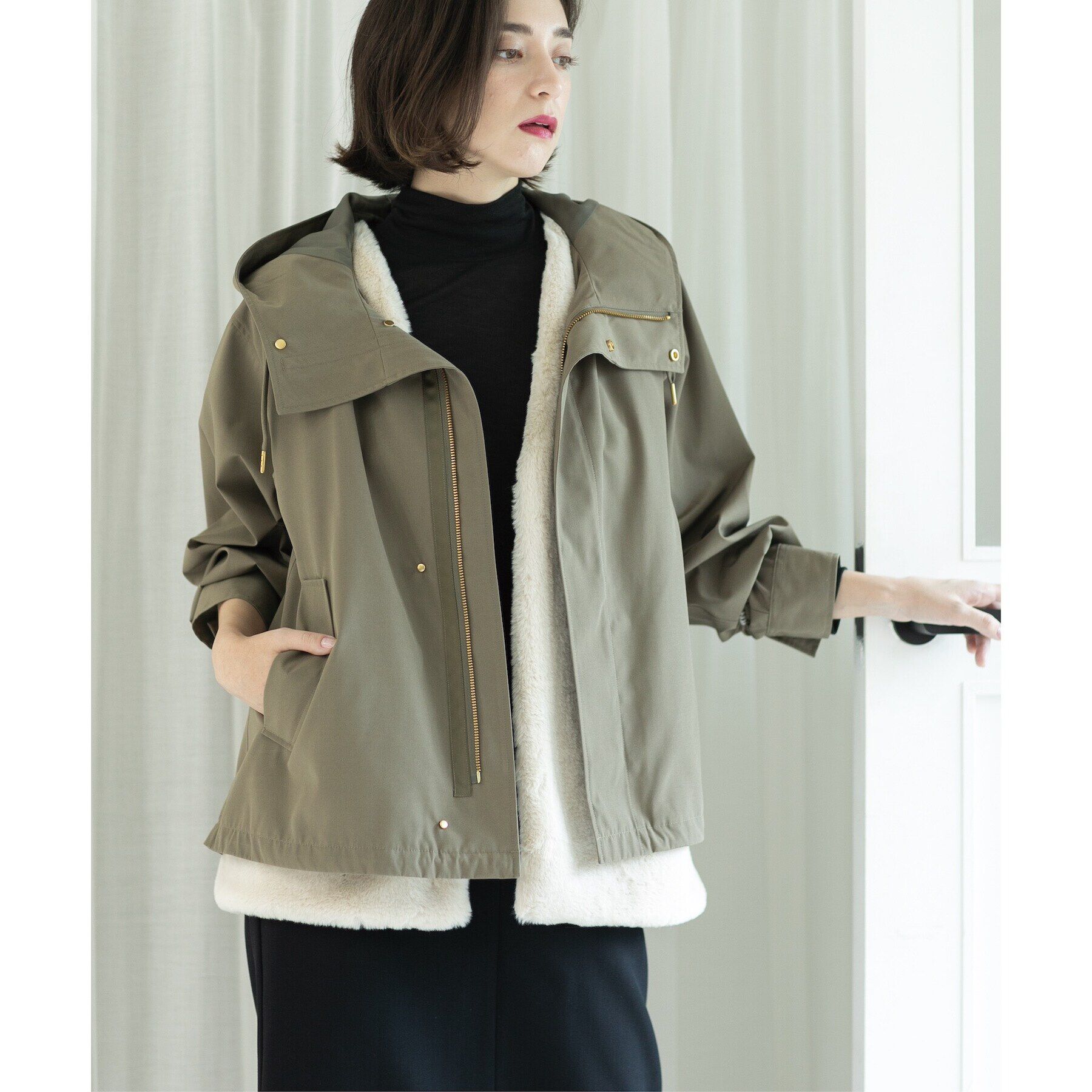 OPAQUE.CLIP「ファーベスト付き マルチWAYマウンテンパーカー【洗濯機洗い可／撥水加工／花粉対応】」|ブルゾン・スタジャン|