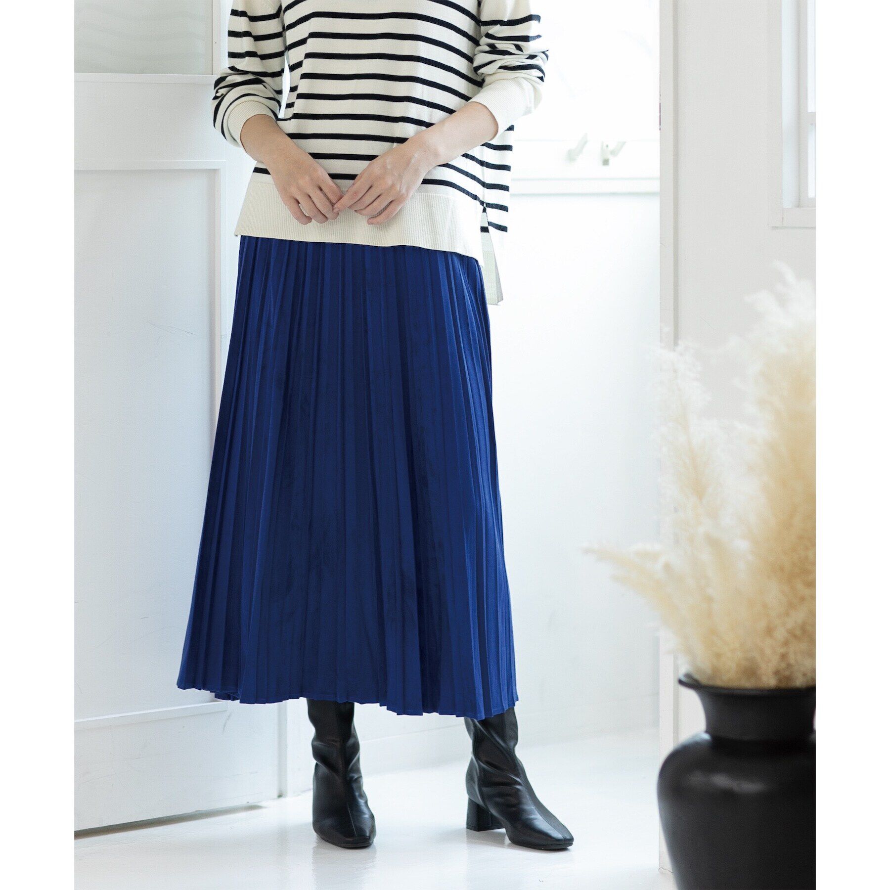 OPAQUE.CLIP「《5color/S-LLsize》フェイクスウェードイージープリーツスカート【洗濯機洗い可】」|スカート|ブルー(093)