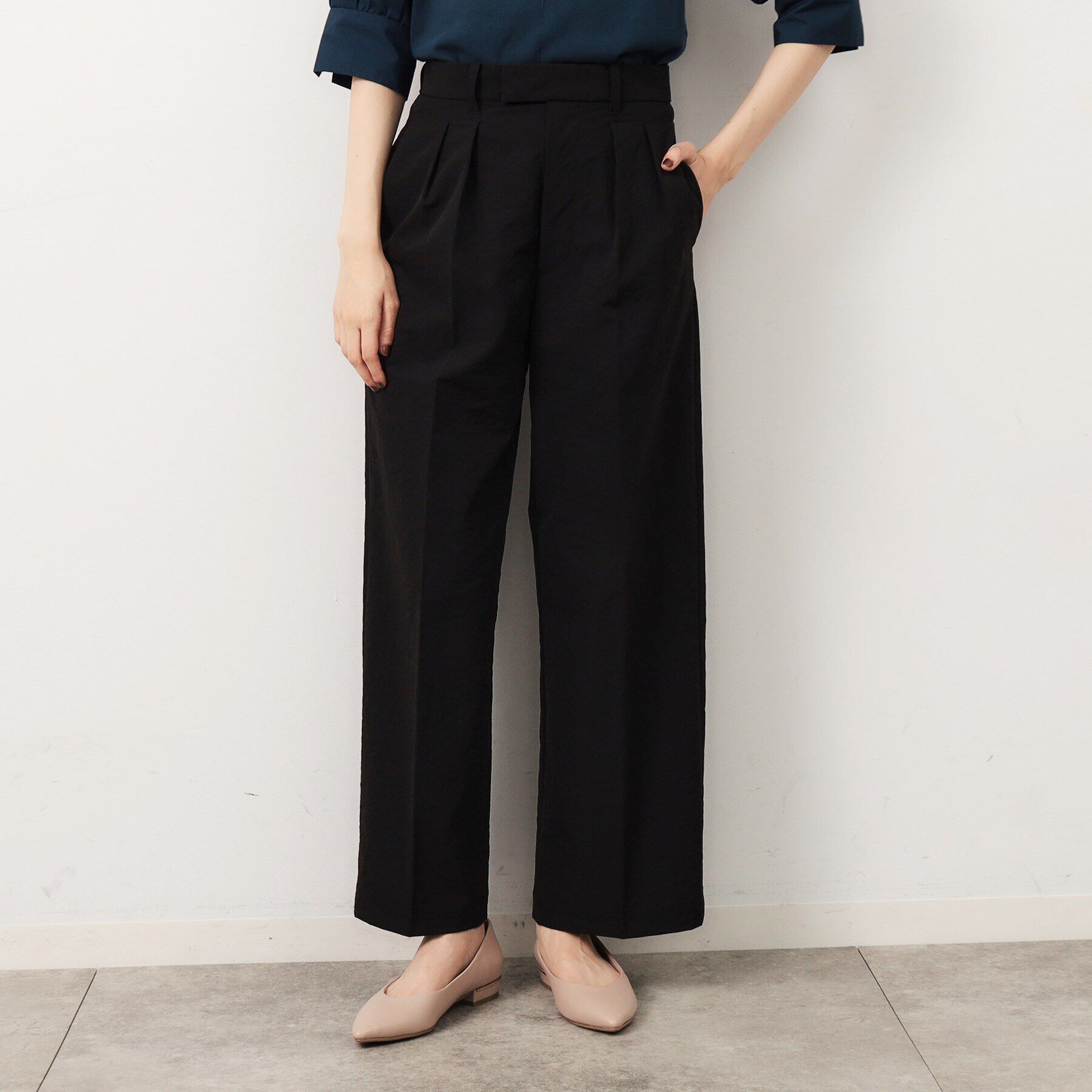 OPAQUE.CLIP「ストレッチ チノワイドパンツ【洗濯機洗い可】」|その他|ブラック(019)