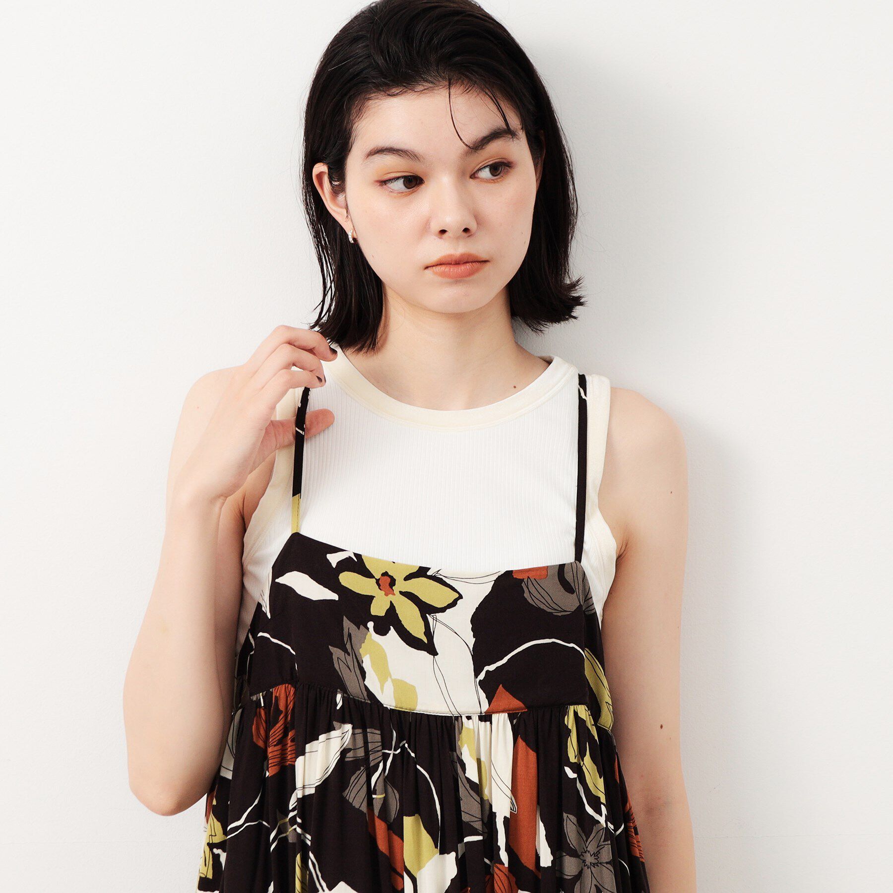 OPAQUE.CLIP「《VERY掲載》ベロア使いリブタンクトップ【洗濯機洗い可】」|キャミソール|ホワイト(501)