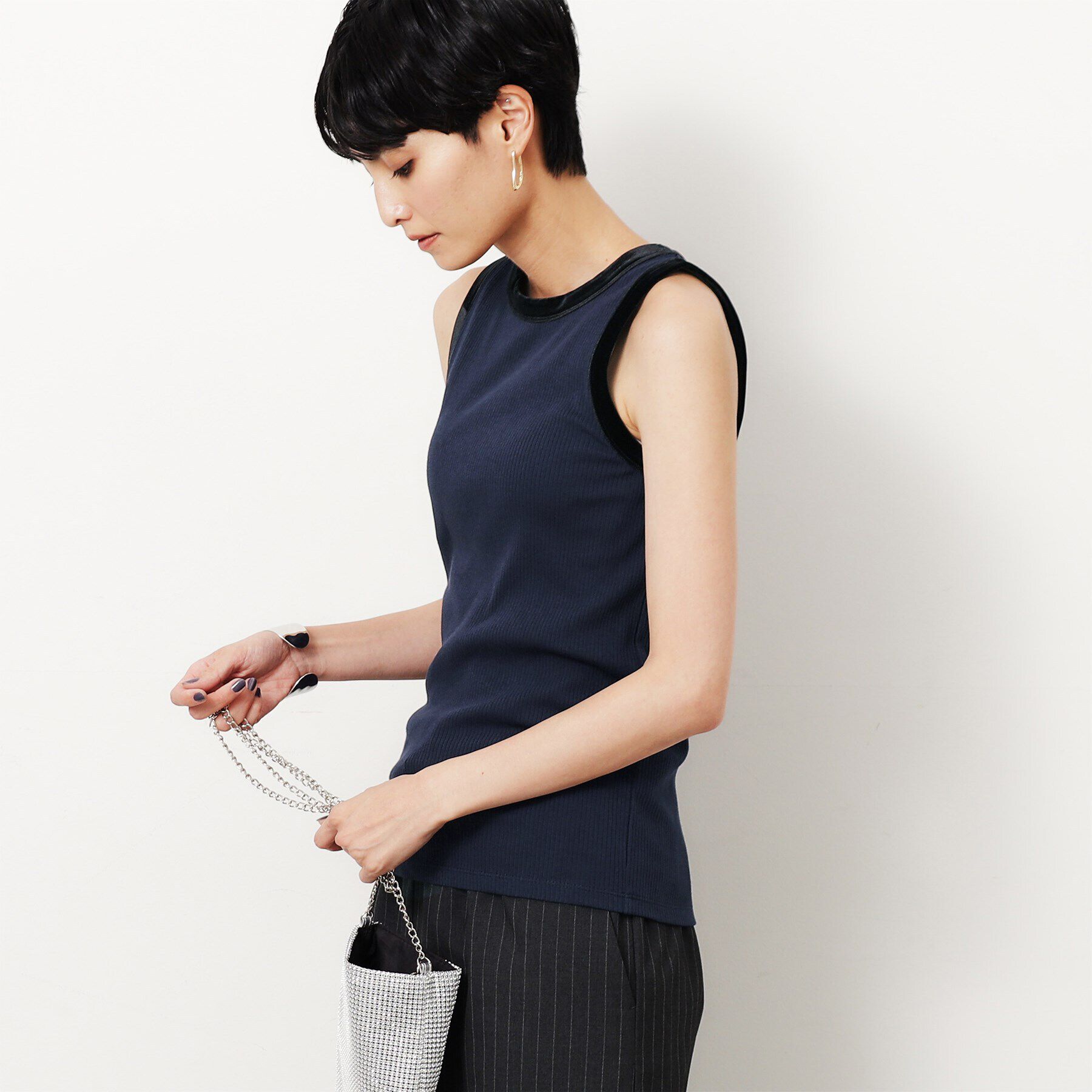 OPAQUE.CLIP「《VERY掲載》ベロア使いリブタンクトップ【洗濯機洗い可】」|キャミソール|