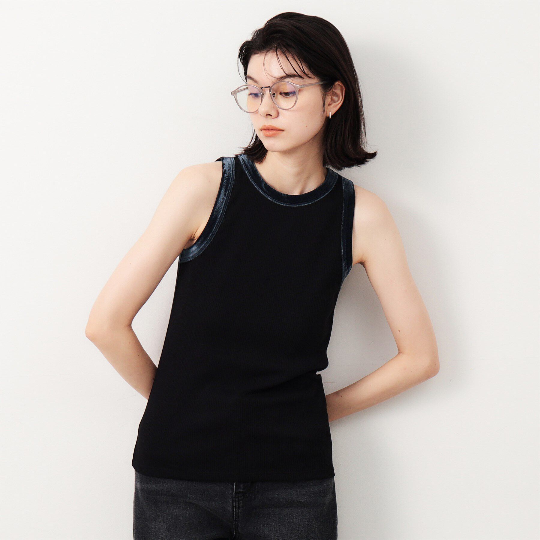 OPAQUE.CLIP「《VERY掲載》ベロア使いリブタンクトップ【洗濯機洗い可】」|キャミソール|