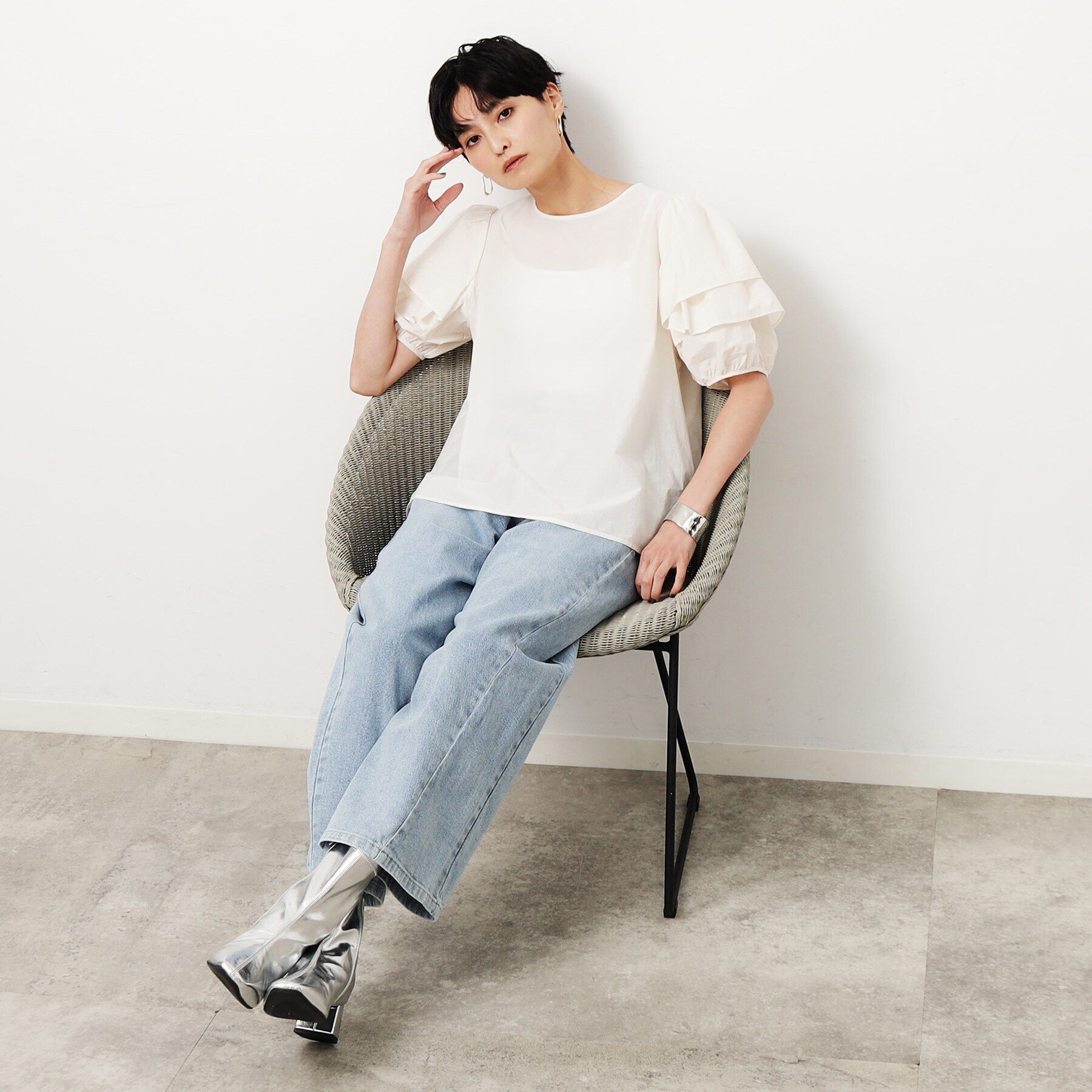 OPAQUE.CLIP「《美人百花掲載》フリル重ねスリーブブラウス【洗濯機洗い可】」|シャツ・ブラウス|