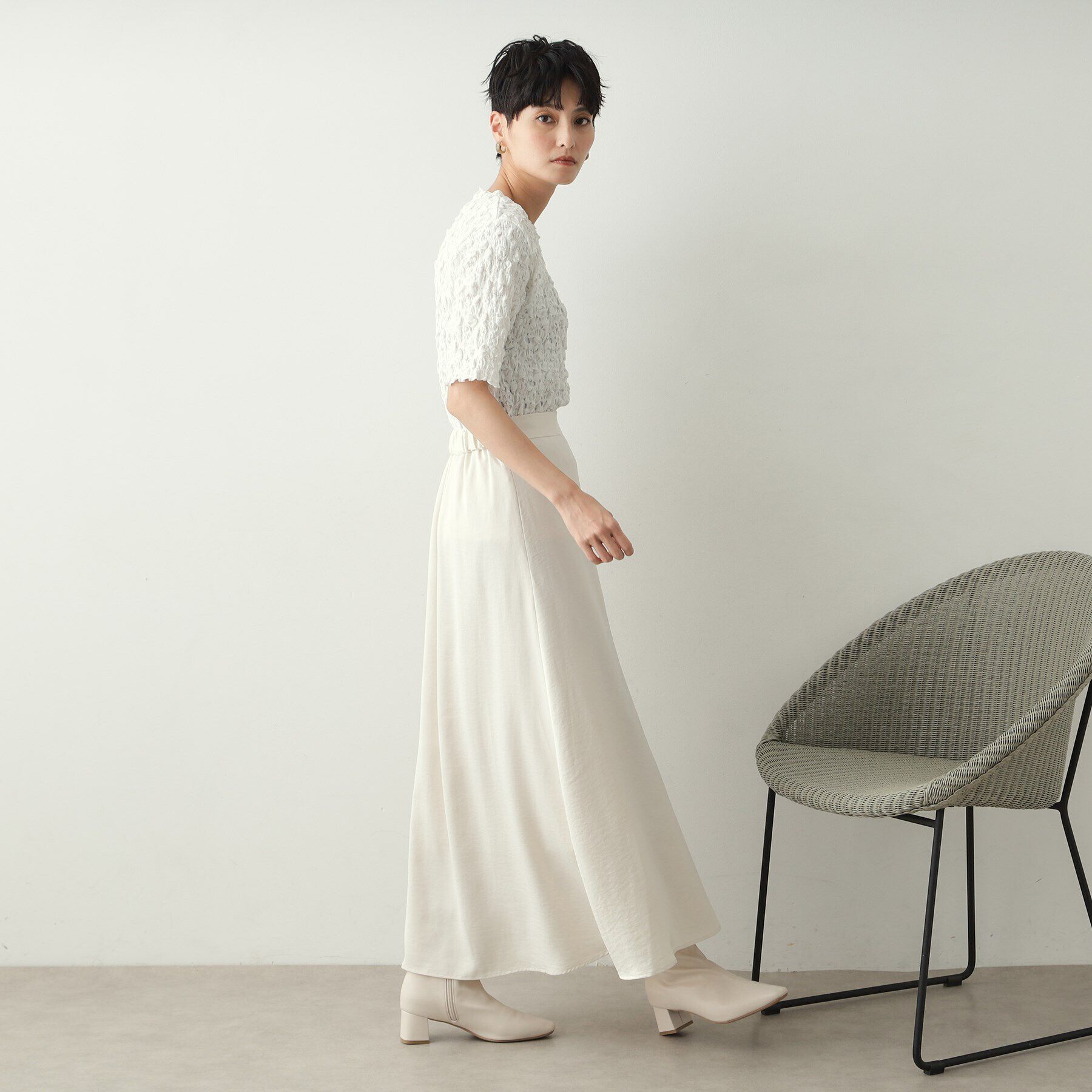 OPAQUE.CLIP「シャーリングレース5分袖カットソー【洗濯機洗い可】」|Tシャツ・カットソー|