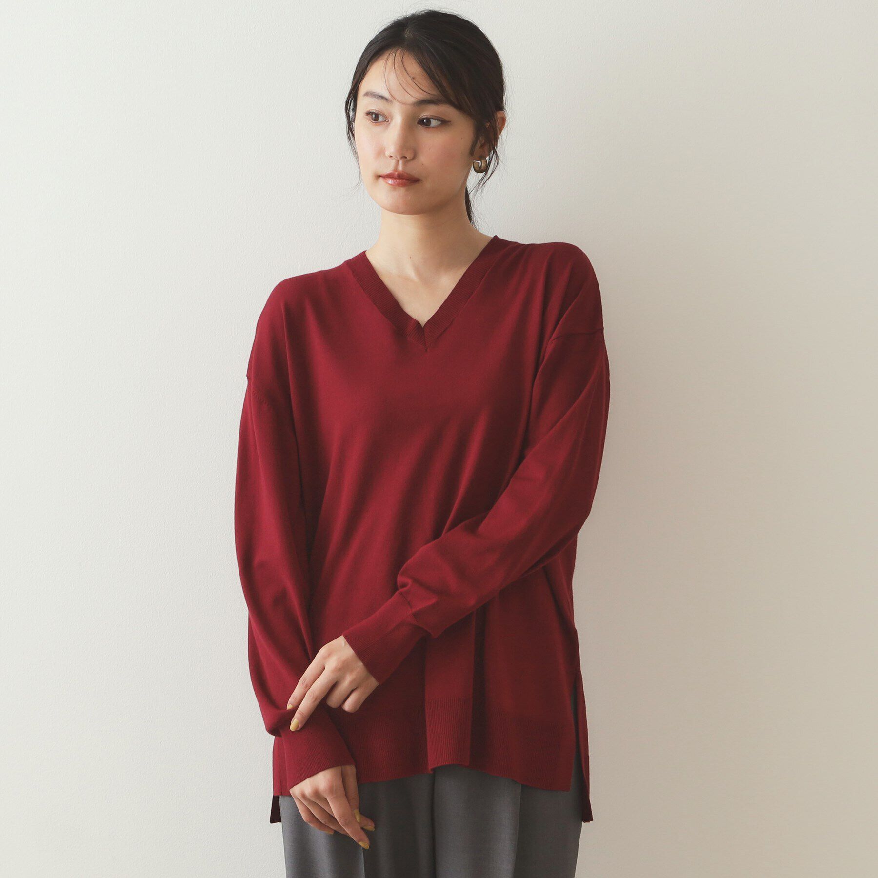 OPAQUE.CLIP「《S-LLsize》Vネックリラクシーニット【洗濯機洗い可/UVケア】」|ニット・セーター|