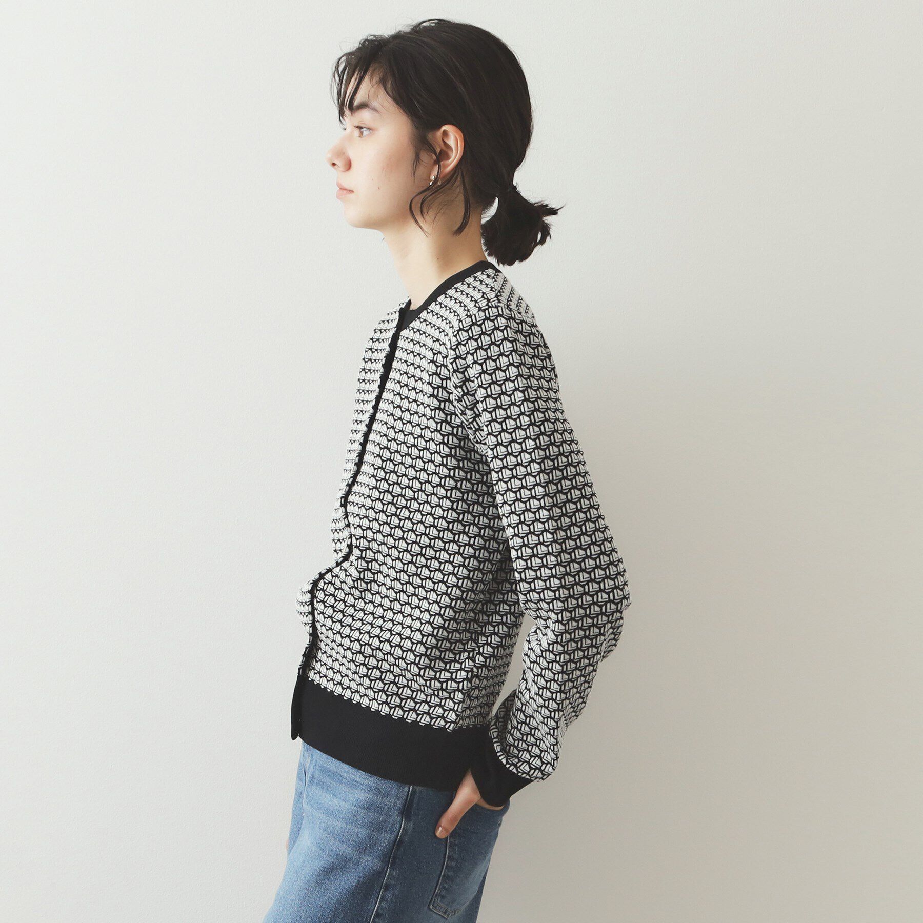 OPAQUE.CLIP「幾何学柄ジャカード ニットカーディガン【洗濯機洗い可/抗ピル】」|カーディガン|