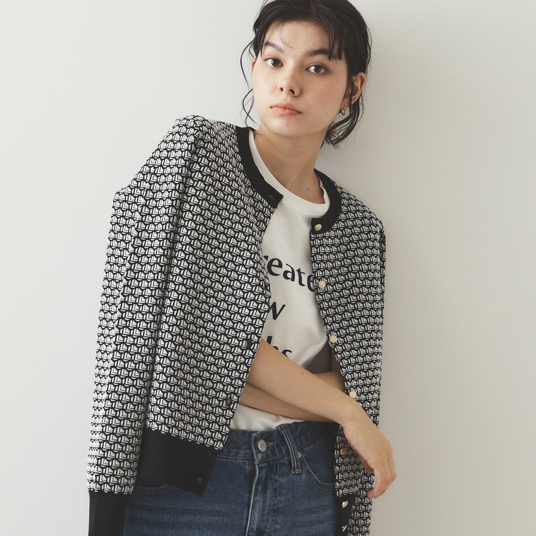 OPAQUE.CLIP「幾何学柄ジャカード ニットカーディガン【洗濯機洗い可/抗ピル】」|カーディガン|