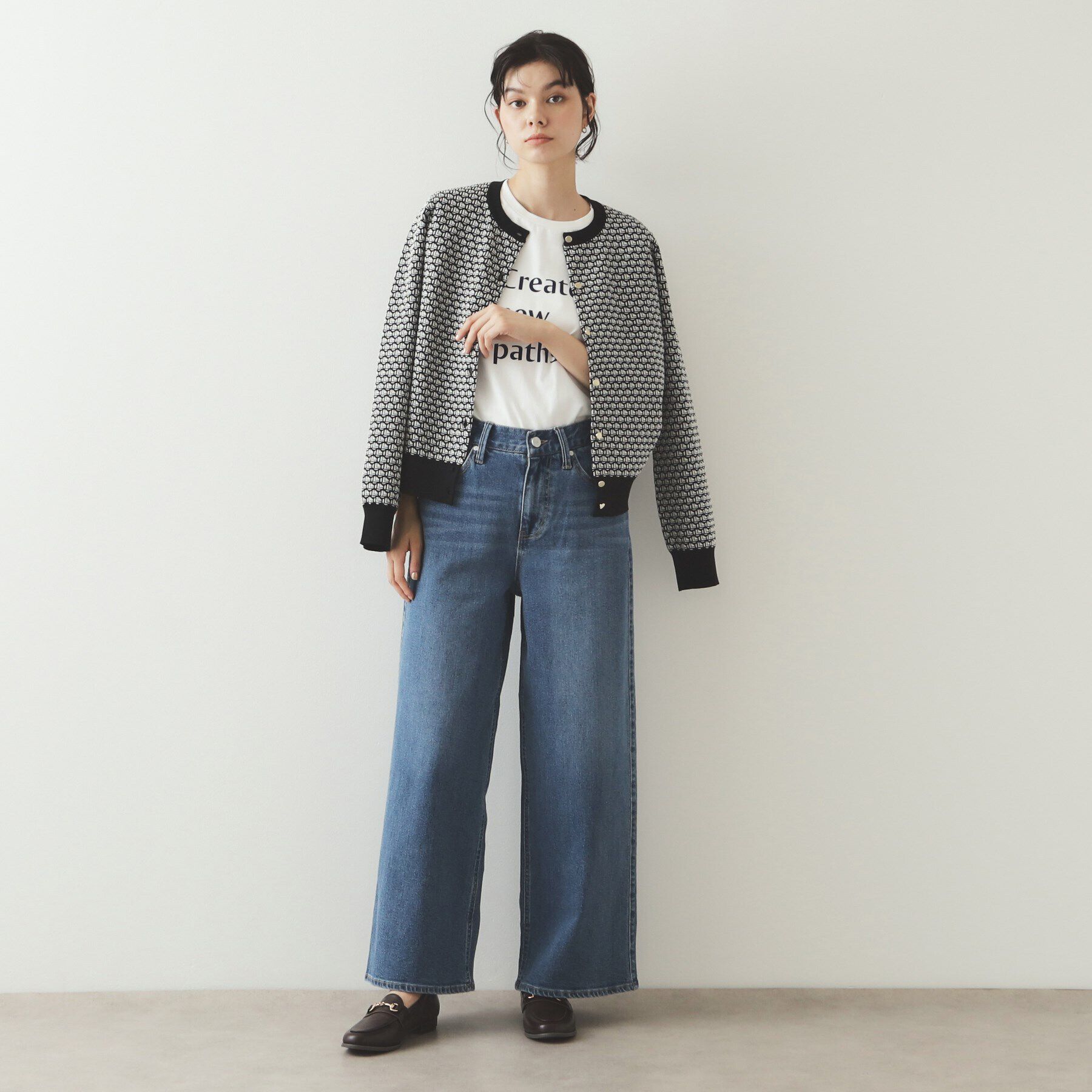 OPAQUE.CLIP「幾何学柄ジャカード ニットカーディガン【洗濯機洗い可/抗ピル】」|カーディガン|