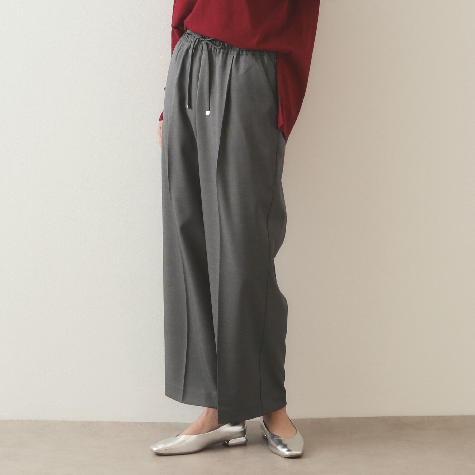 OPAQUE.CLIP「ストレッチ美脚イージーワイドパンツ【洗濯機洗い可】」|その他|チャコールグレー(0