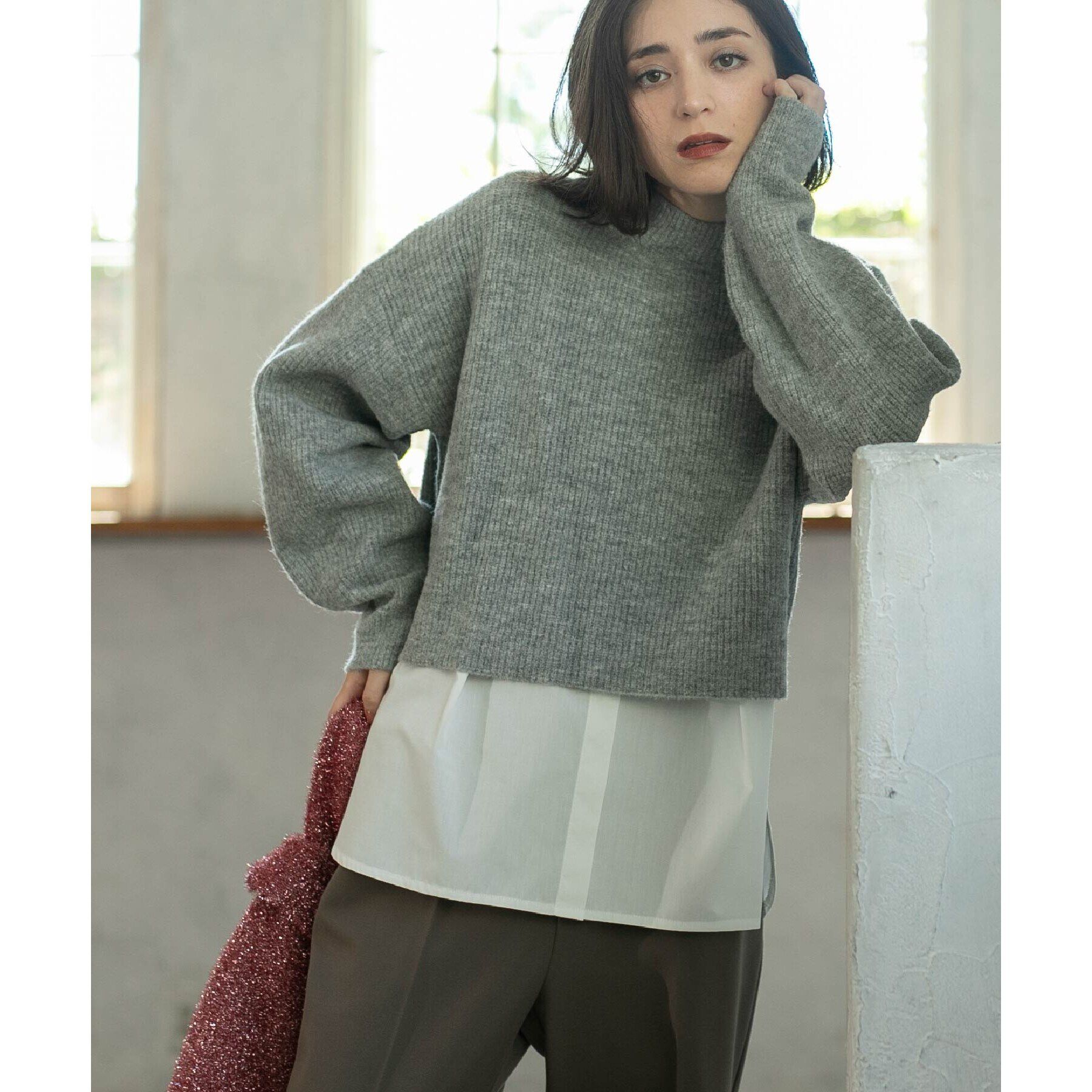 OPAQUE.CLIP「《ツインセット》ミドルゲージショートニット&times;ドッキングタンク【洗濯機洗い可】」|ニット・セーター|