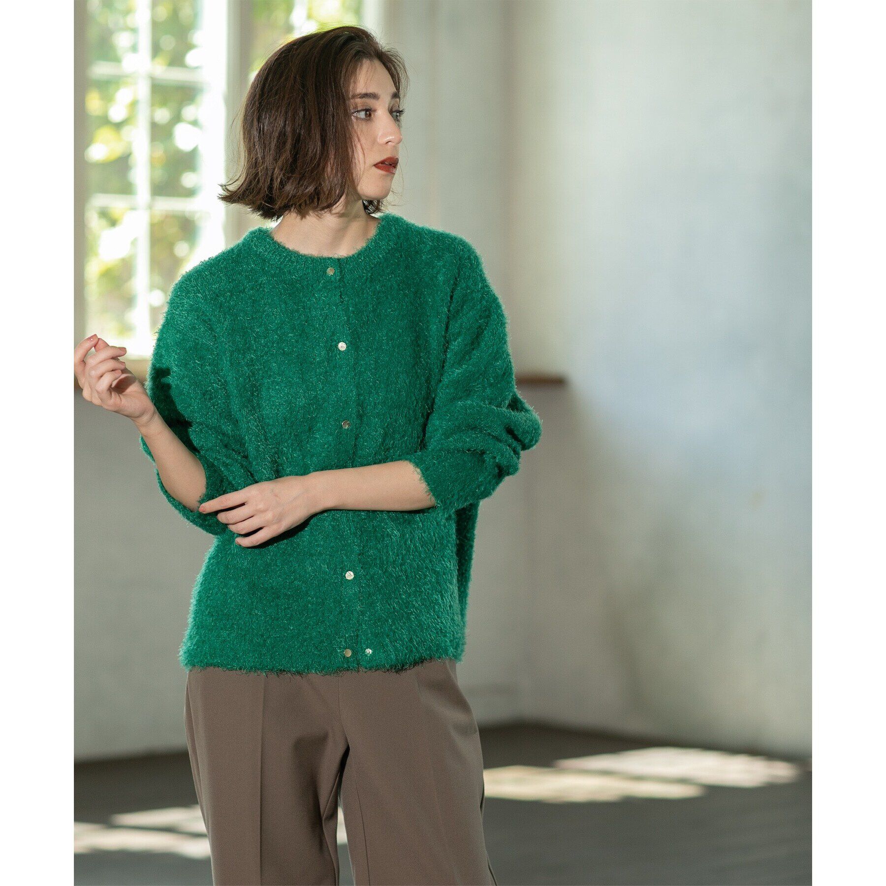 OPAQUE.CLIP「《BAILA掲載》シャギーニットミドルカーディガン【洗濯機洗い可】」|カーディガン|