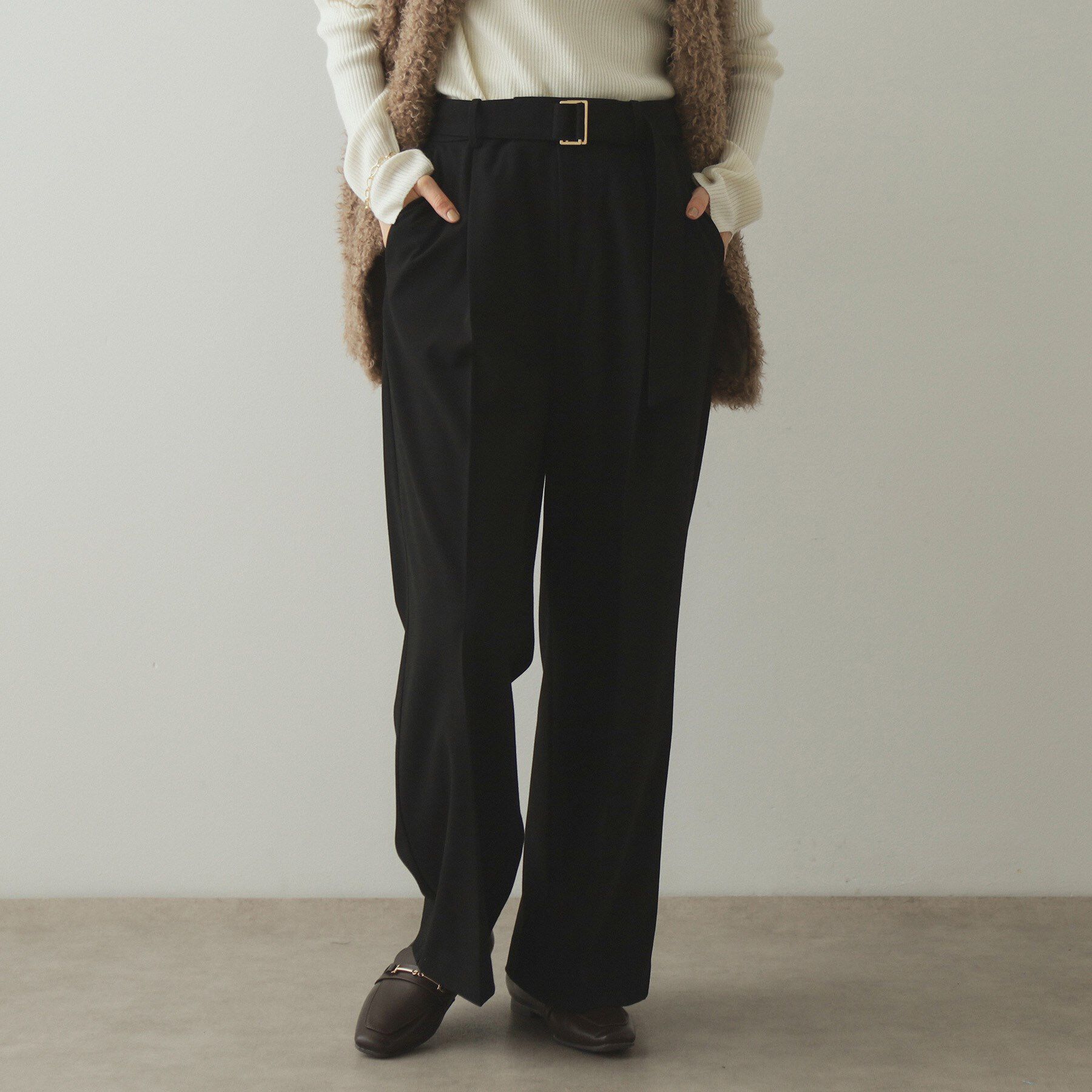 OPAQUE.CLIP「ベルト付きタックワイドパンツ/セットアップ対応【洗濯機洗い可】」|その他|