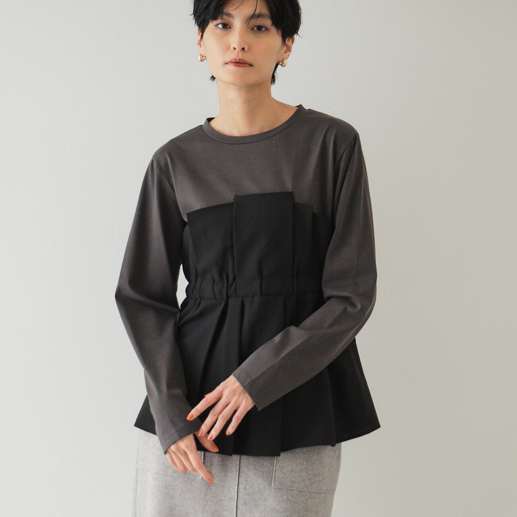 OPAQUE.CLIP「ビスチェドッキングカットソー【洗濯機洗い可】」|Tシャツ・カットソー|ブラック(519)