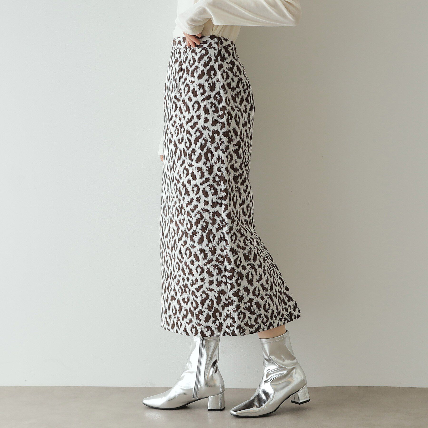 OPAQUE.CLIP「レオパードジャカード ナロースカート【洗濯機洗い可】」|スカート|