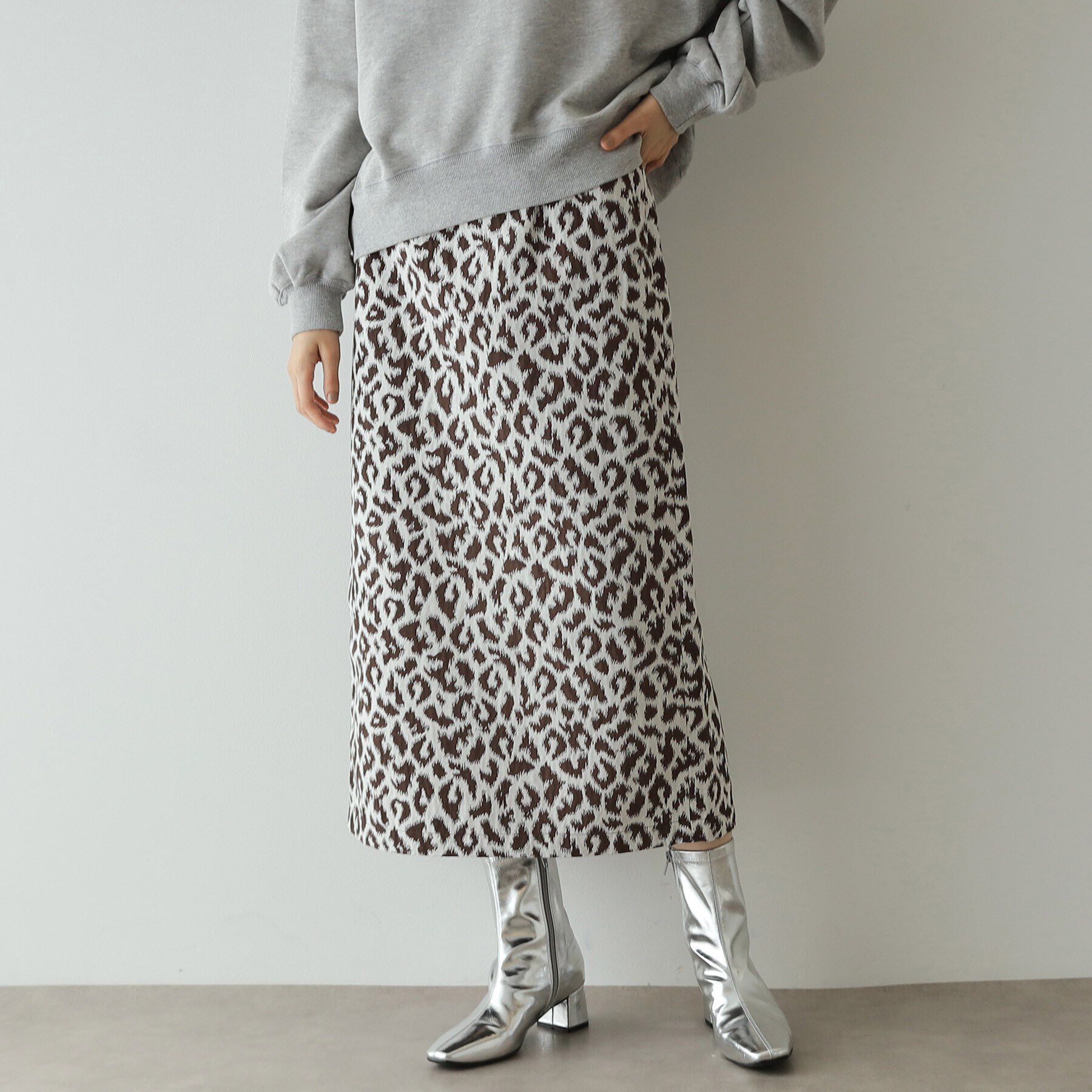 OPAQUE.CLIP「レオパードジャカード ナロースカート【洗濯機洗い可】」|スカート|