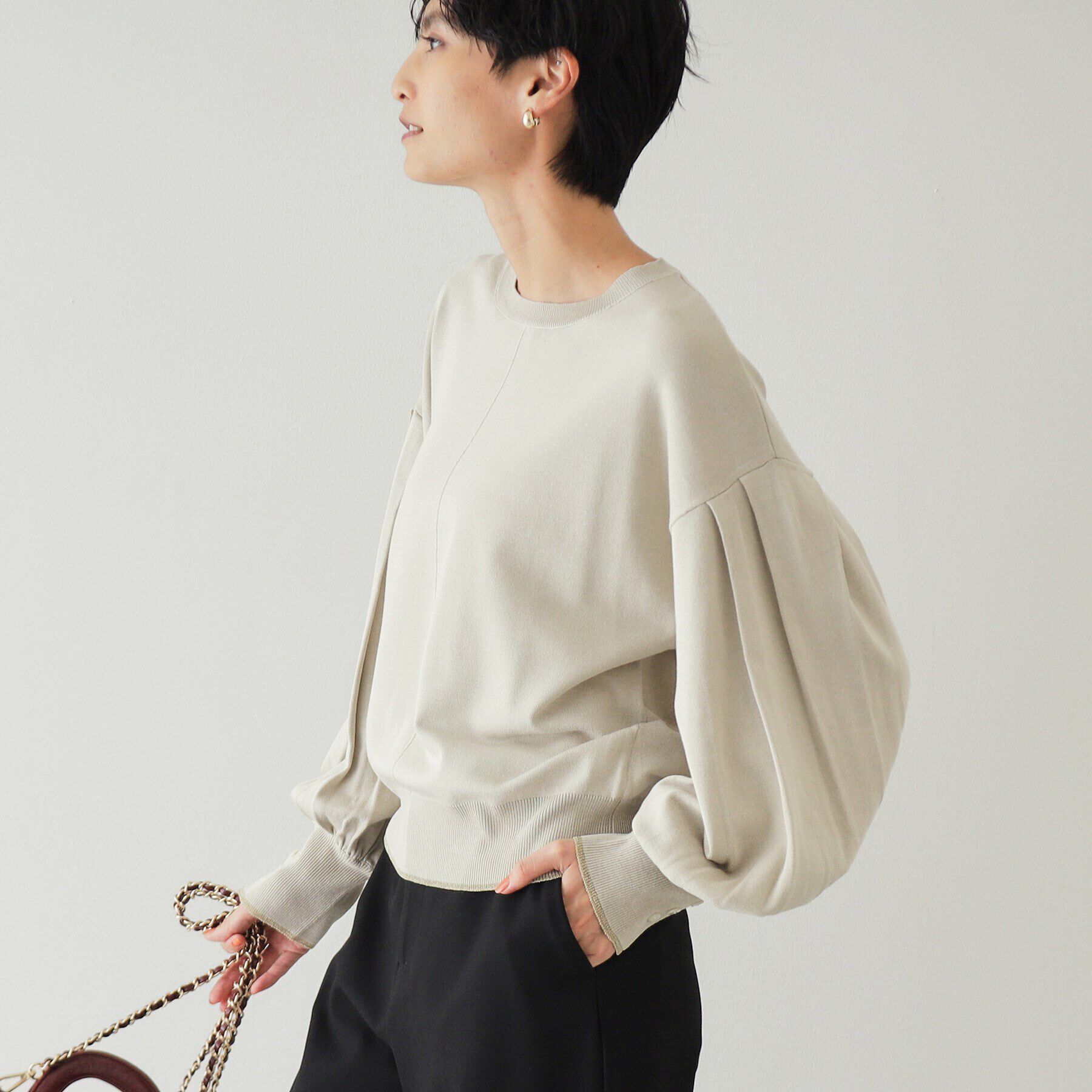 OPAQUE.CLIP「タックデザインスリーブニット【洗濯機洗い可/抗ピル】」|ニット・セーター|