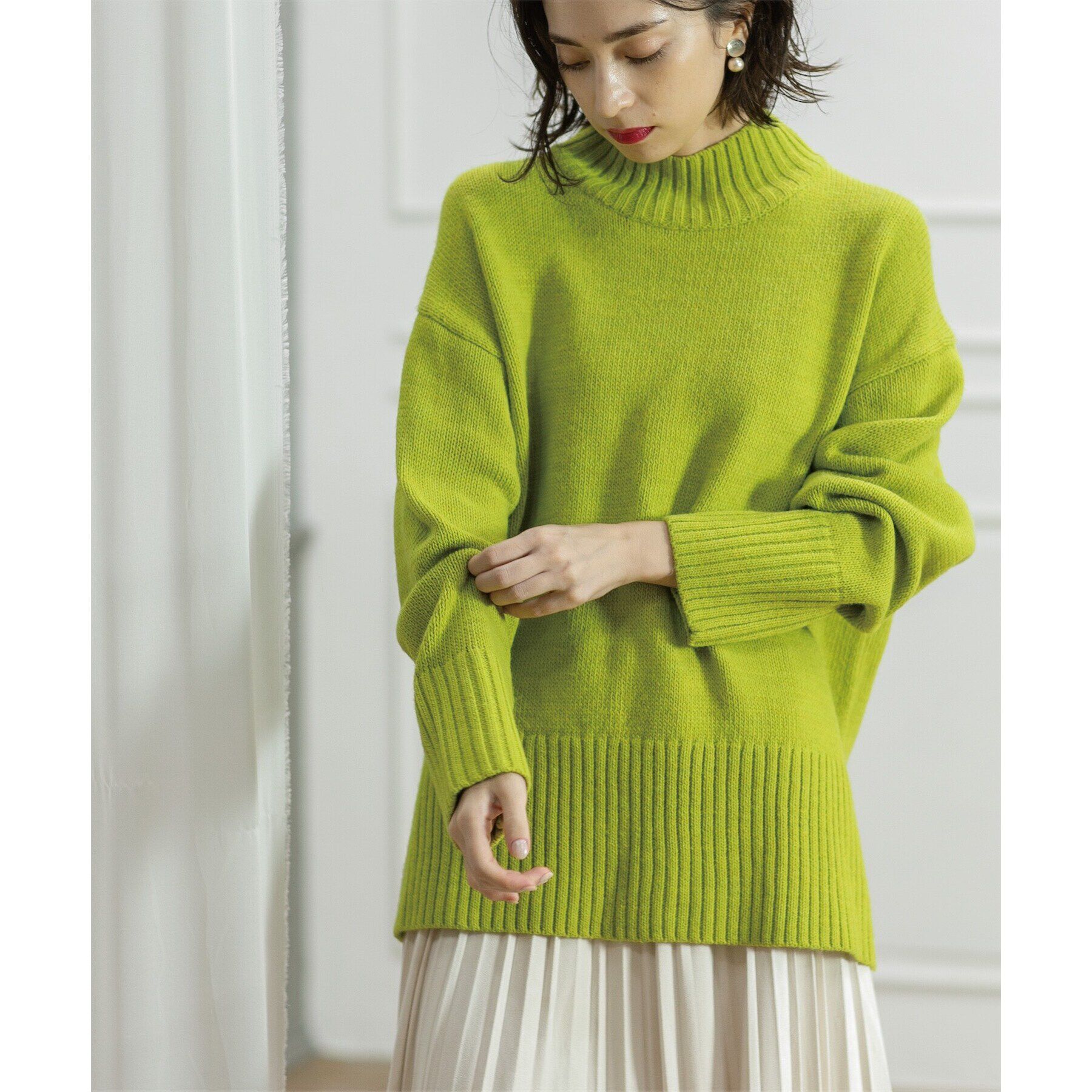 OPAQUE.CLIP「《10color/S-LLsize》ハイネックミドルゲージニット【洗濯機洗い可】」|ニット・セーター|イエロー(032)