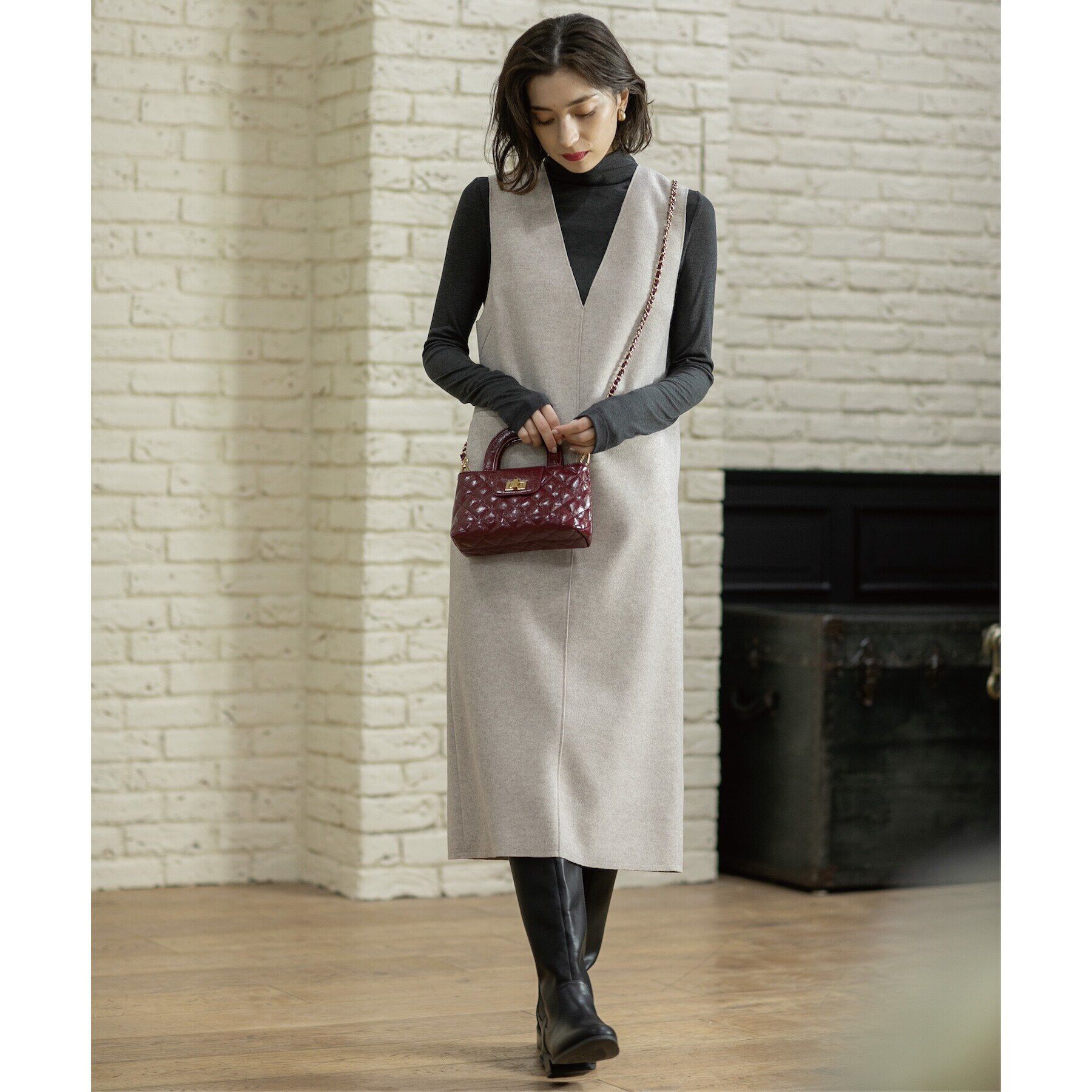 OPAQUE.CLIP「ウールライクメルトン ジャンパードレス【洗濯機洗い可】」|ワンピース|