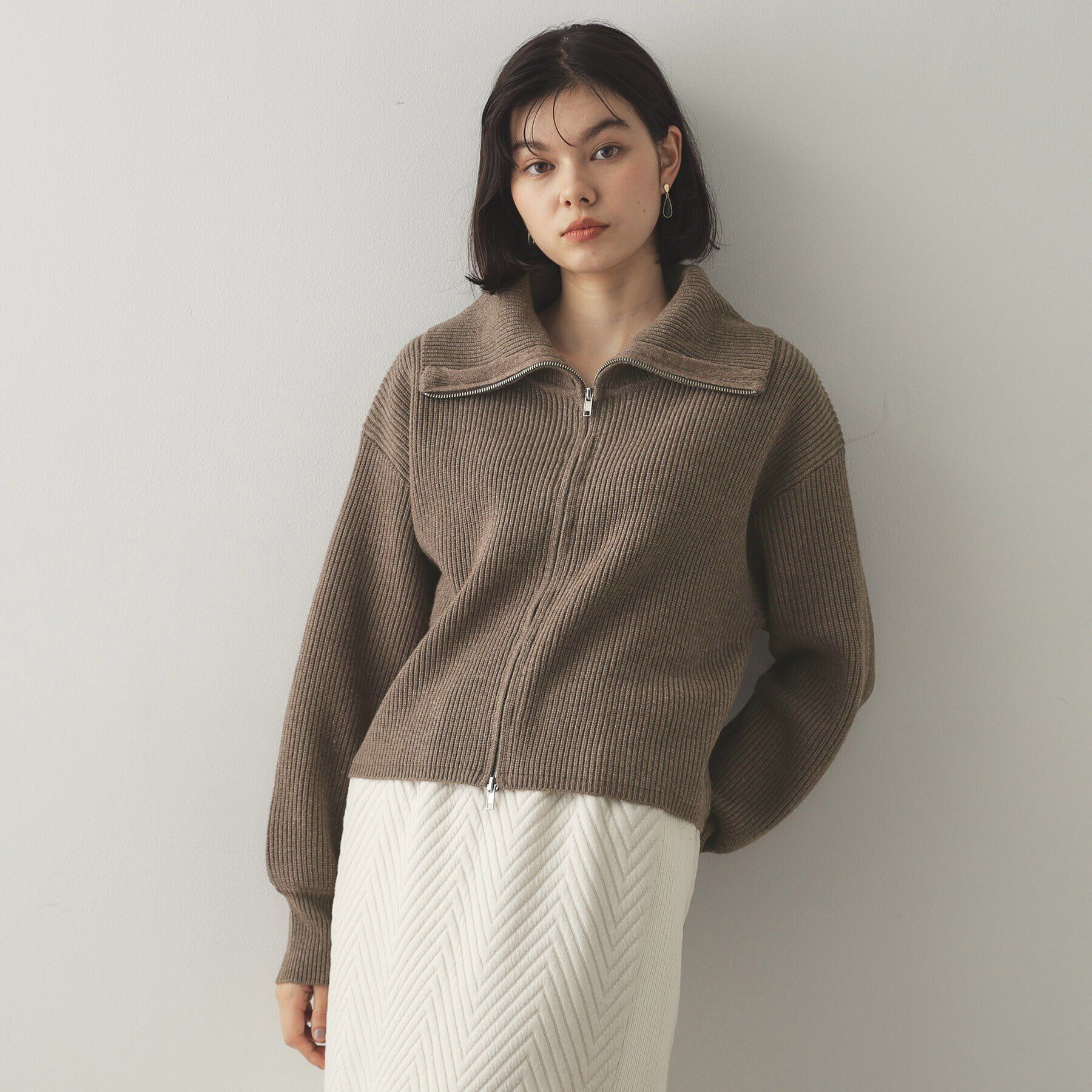 OPAQUE.CLIP「ダブルZIPミドルゲージニットカーディガン【洗濯機洗い可】」|ニット・セーター|モカブラウン(042
