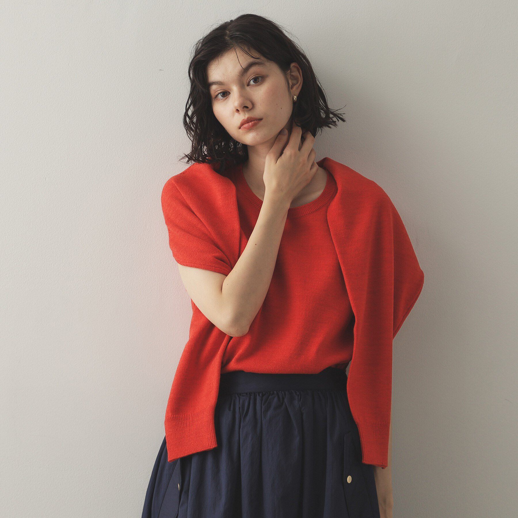 OPAQUE.CLIP「《ツインセット》ボレロ&times;ノースリーブニット【洗濯機洗い可】」|ニット・セーター|オレンジ(067)