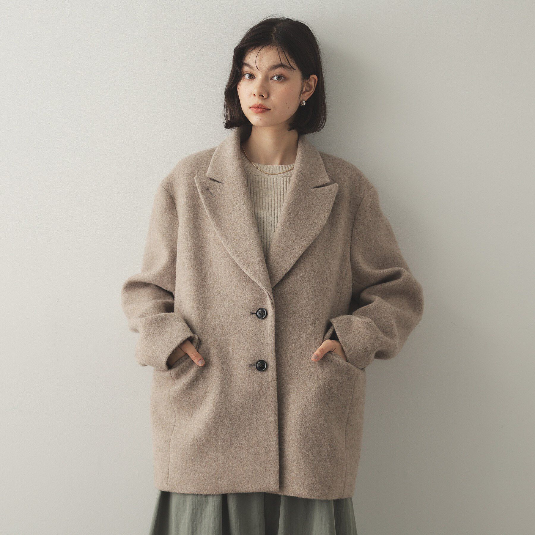 OPAQUE.CLIP「《Oggi掲載》シャギーウール混 テーラードコート」|チェスターコート|ベージュ(052)