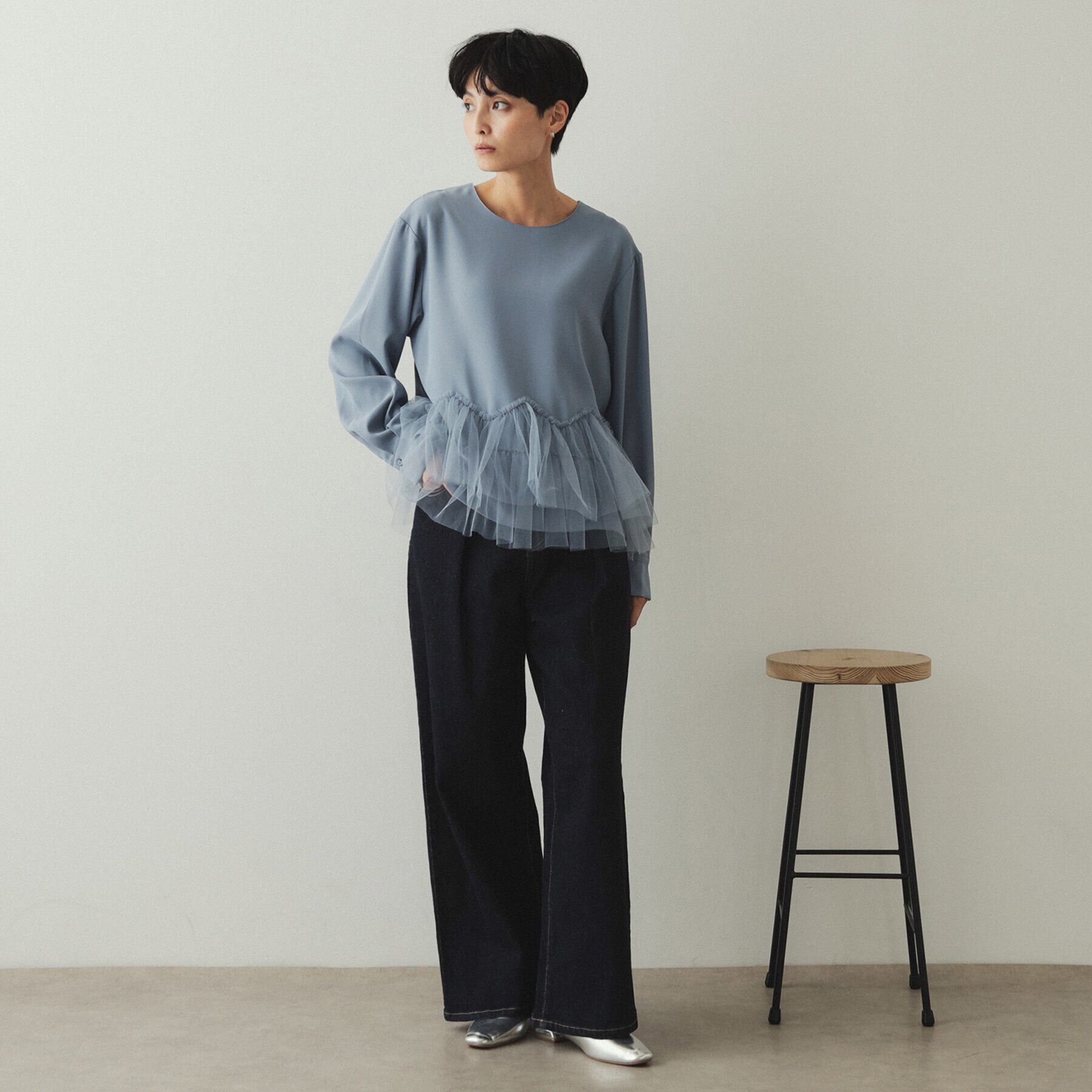 OPAQUE.CLIP「チュールドッキング ペプラムブラウス【洗濯機洗い可】」|シャツ・ブラウス|